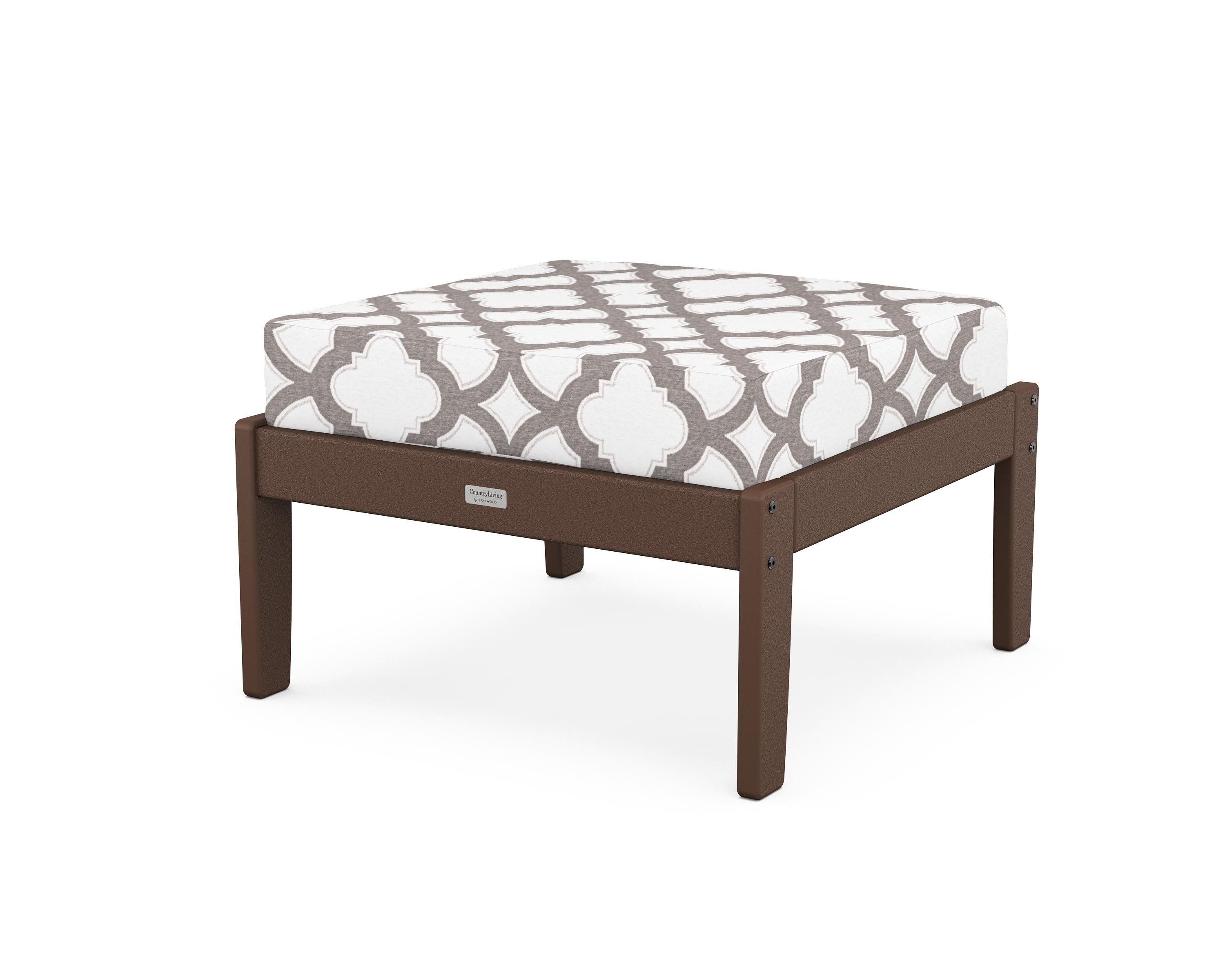 Country Living Cottage Deep Seating Ottoman in Mahogany / Trellis Grey Mist