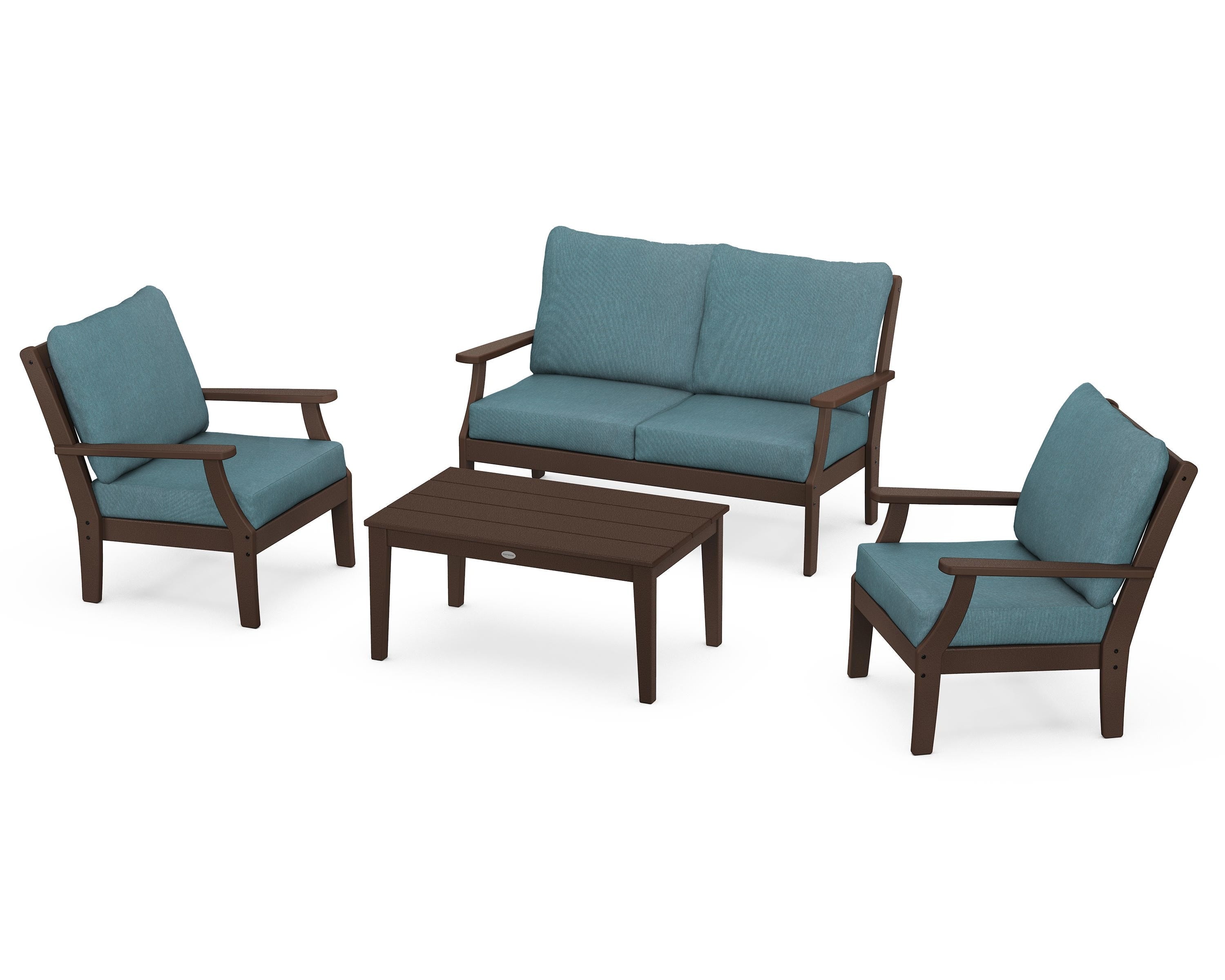 POLYWOOD® Braxton 4-Piece Deep Seating Chair Set in Mahogany / Ocean Teal