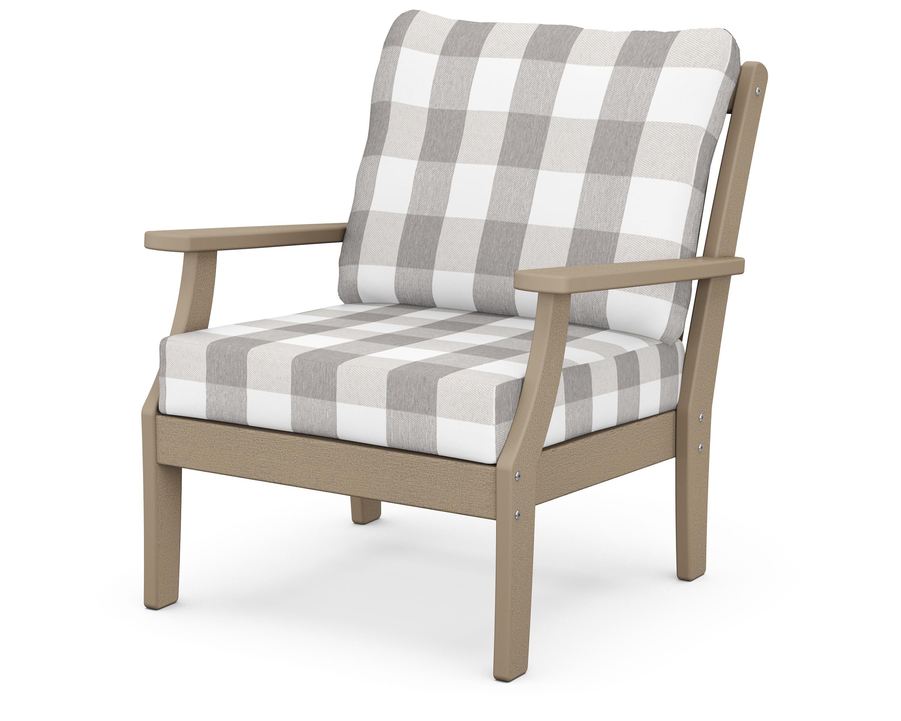 POLYWOOD® Braxton Deep Seating Chair in Vintage Sahara / Buffalo Plaid Grey Mist