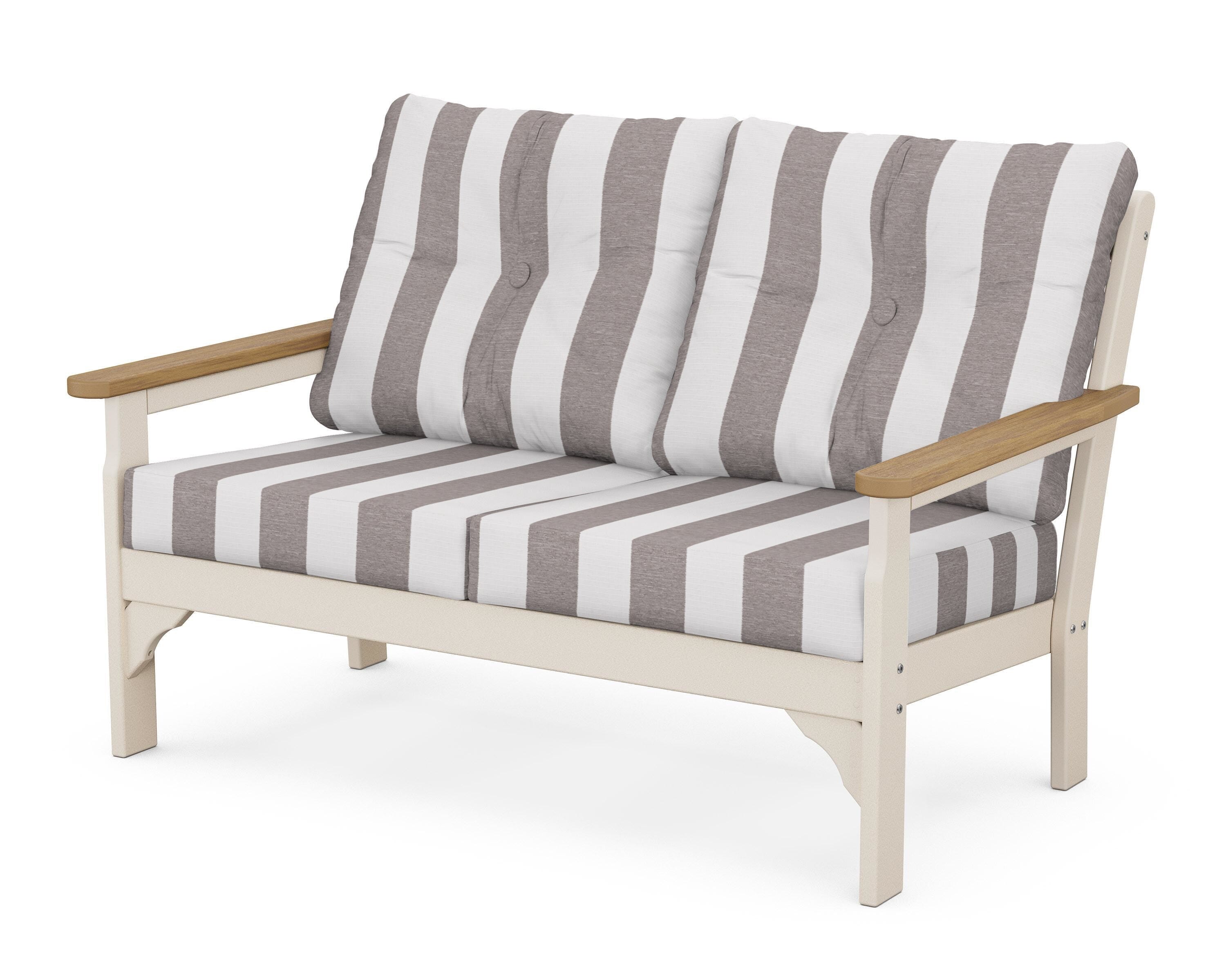 POLYWOOD® Vineyard Deep Seating Loveseat in Sand / Natural / Cabana Stripe Grey Mist
