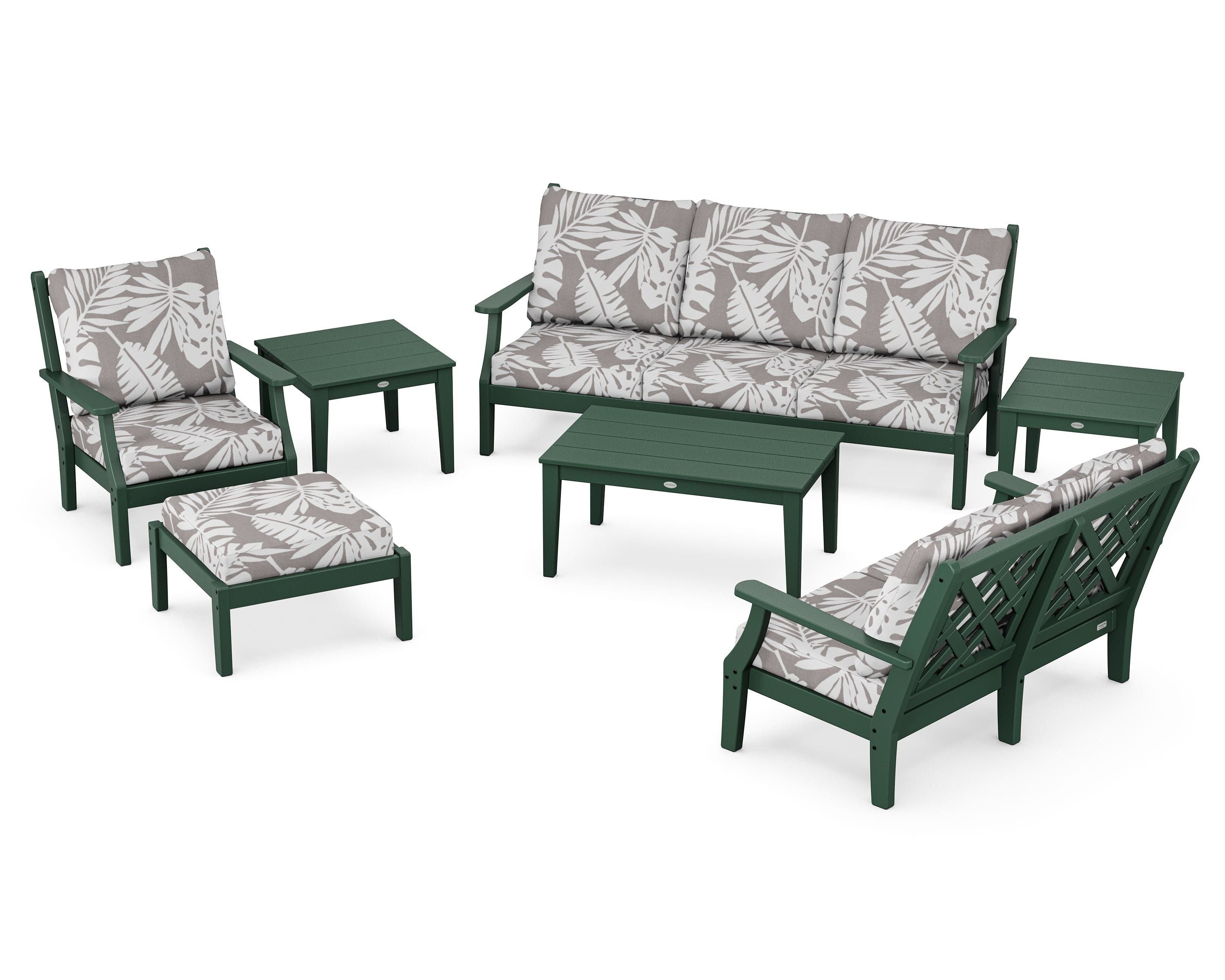 Country Living Wovendale 7-Piece Deep Seating Set in Green / Leaf Grey Mist