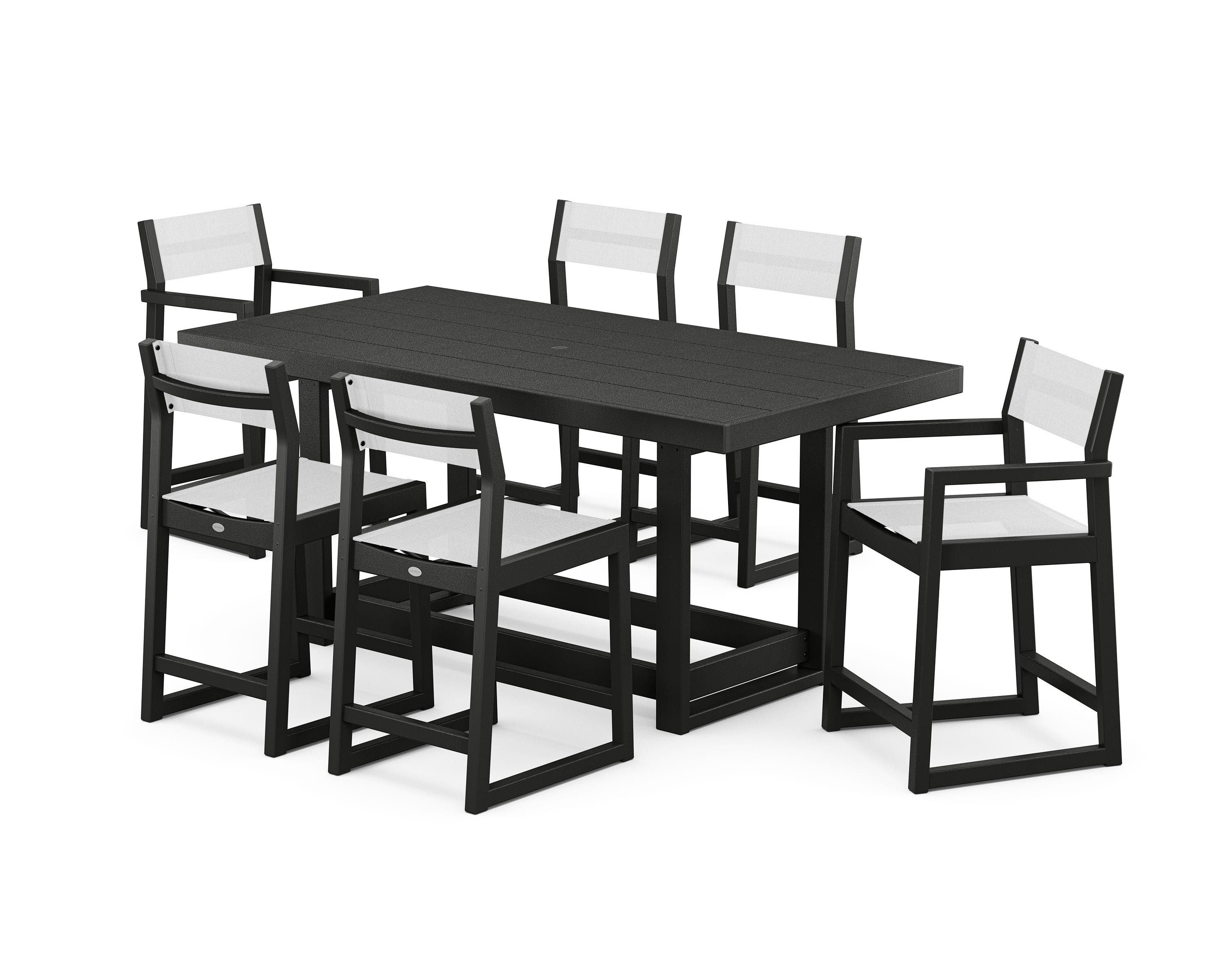 POLYWOOD® EDGE Sling 7-Piece Counter Table Set in Black / White Sling