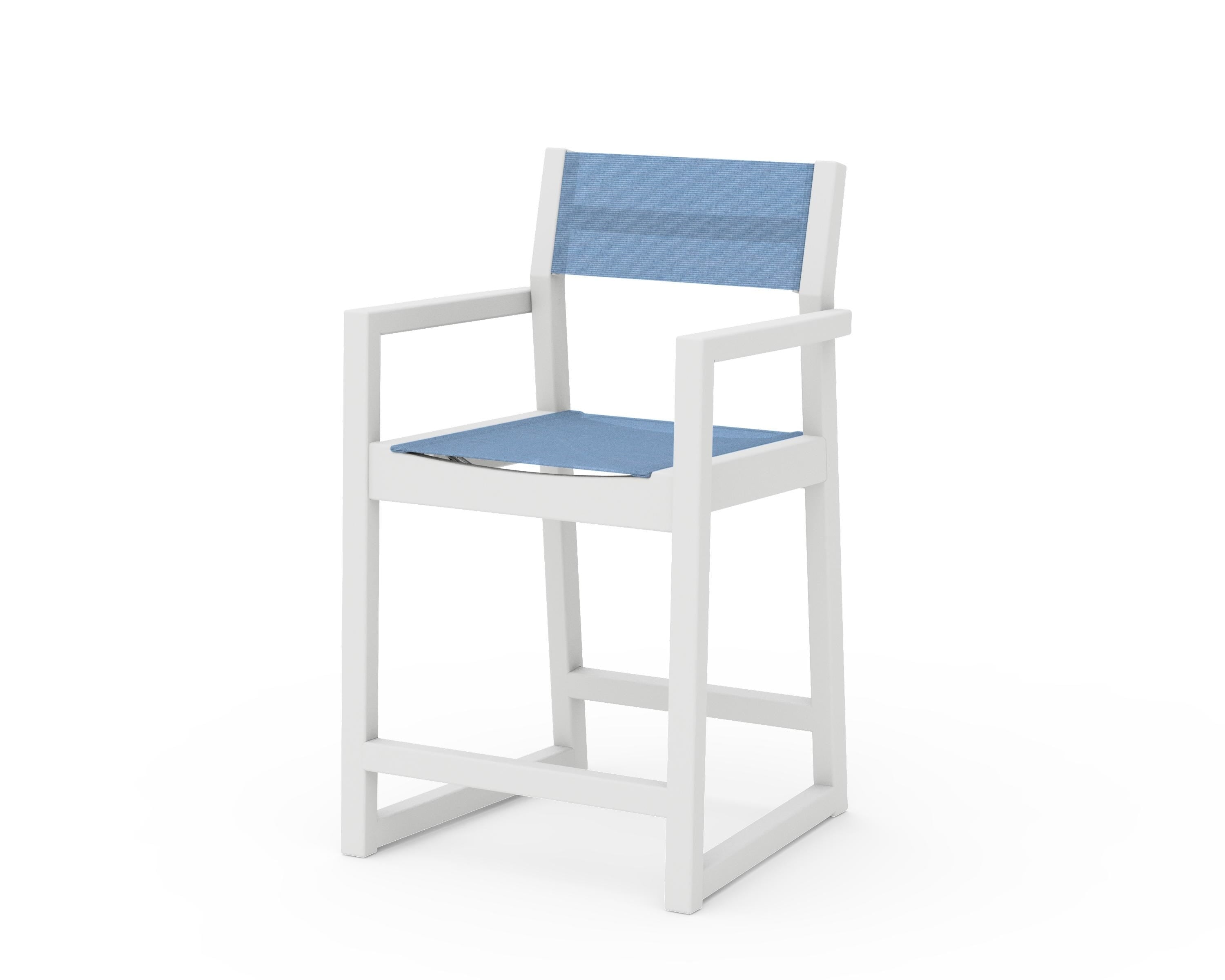 POLYWOOD® EDGE Sling Counter Arm Chair in White / Poolside Sling