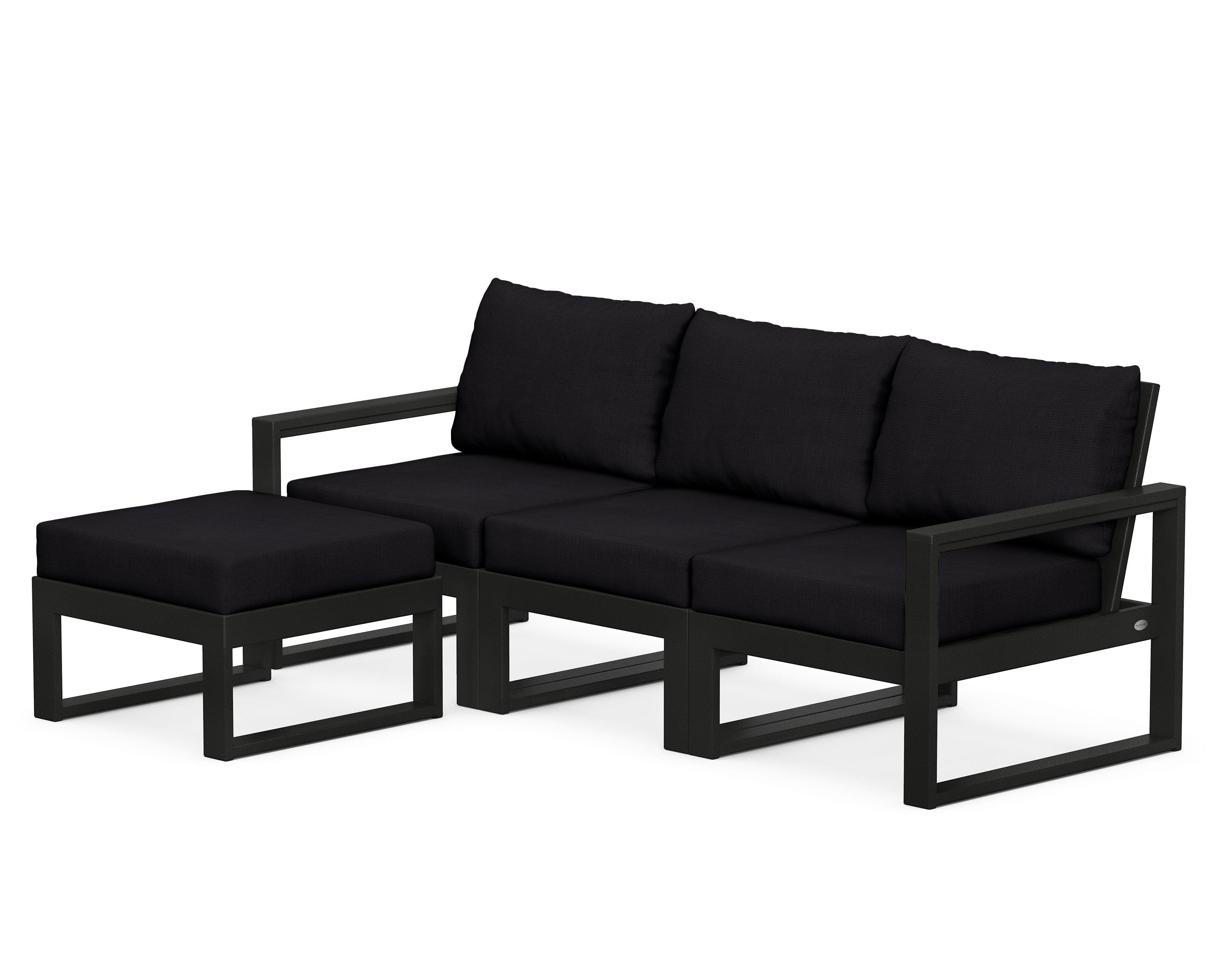 POLYWOOD® EDGE 4-Piece Modular Deep Seating Set with Ottoman in Black / Midnight Linen