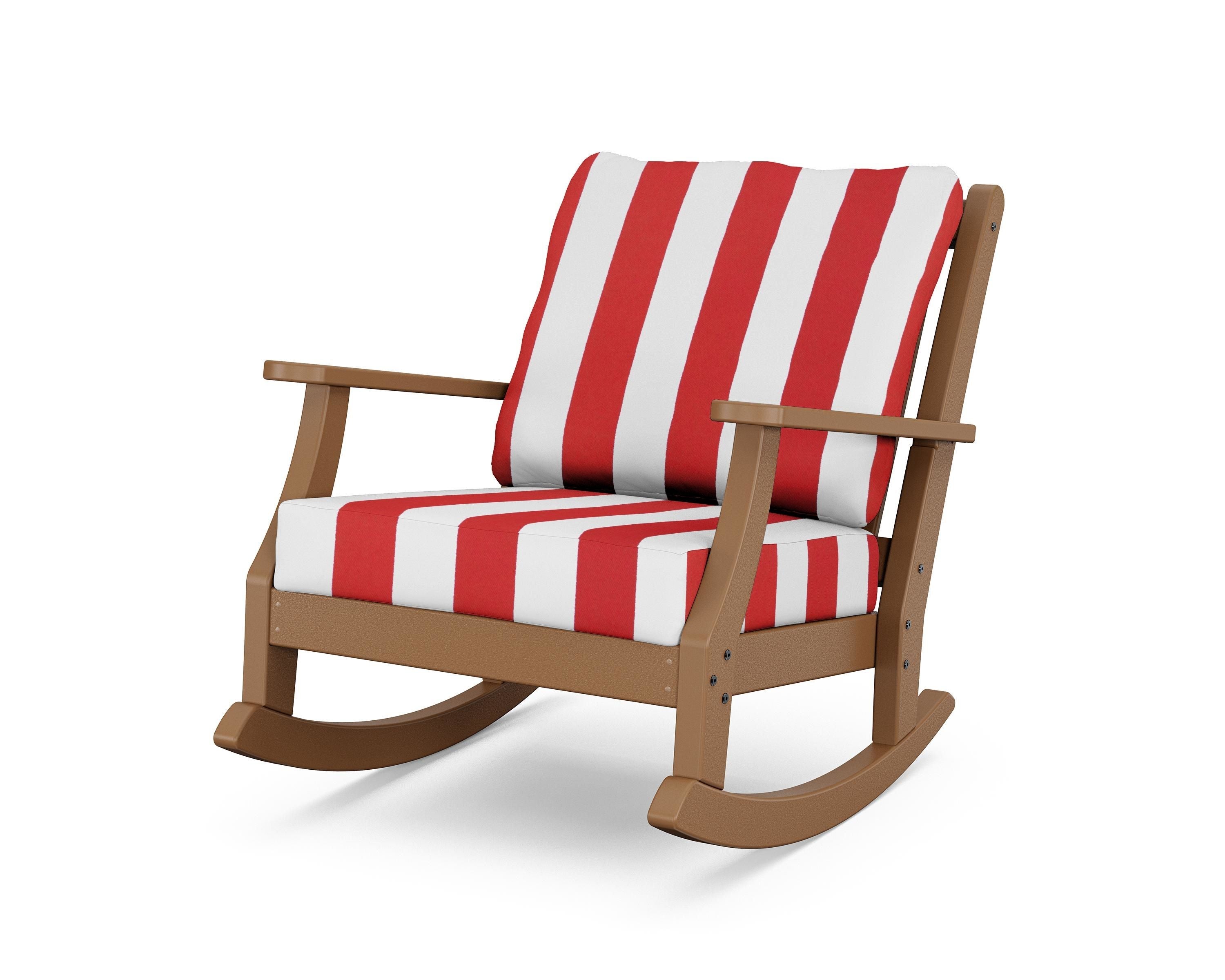 Country Living Wovendale Deep Seating Rocking Chair in Teak / Cabana Stripe Crimson