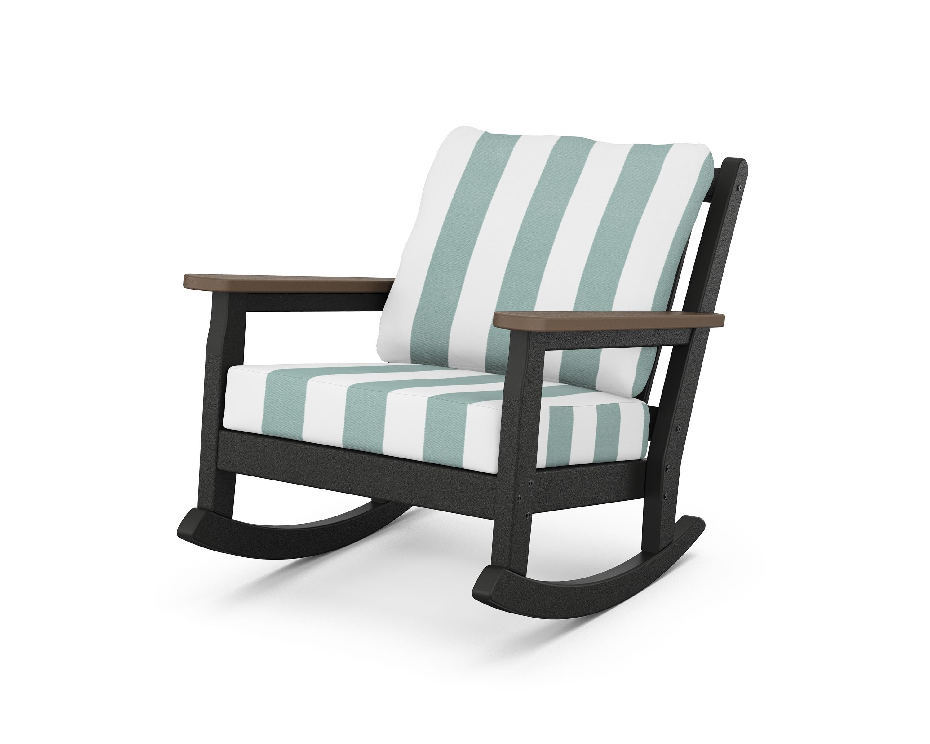 POLYWOOD® Chippendale Deep Seating Rocking Chair in Black / Kona / Cabana Stripe Glacier Spa