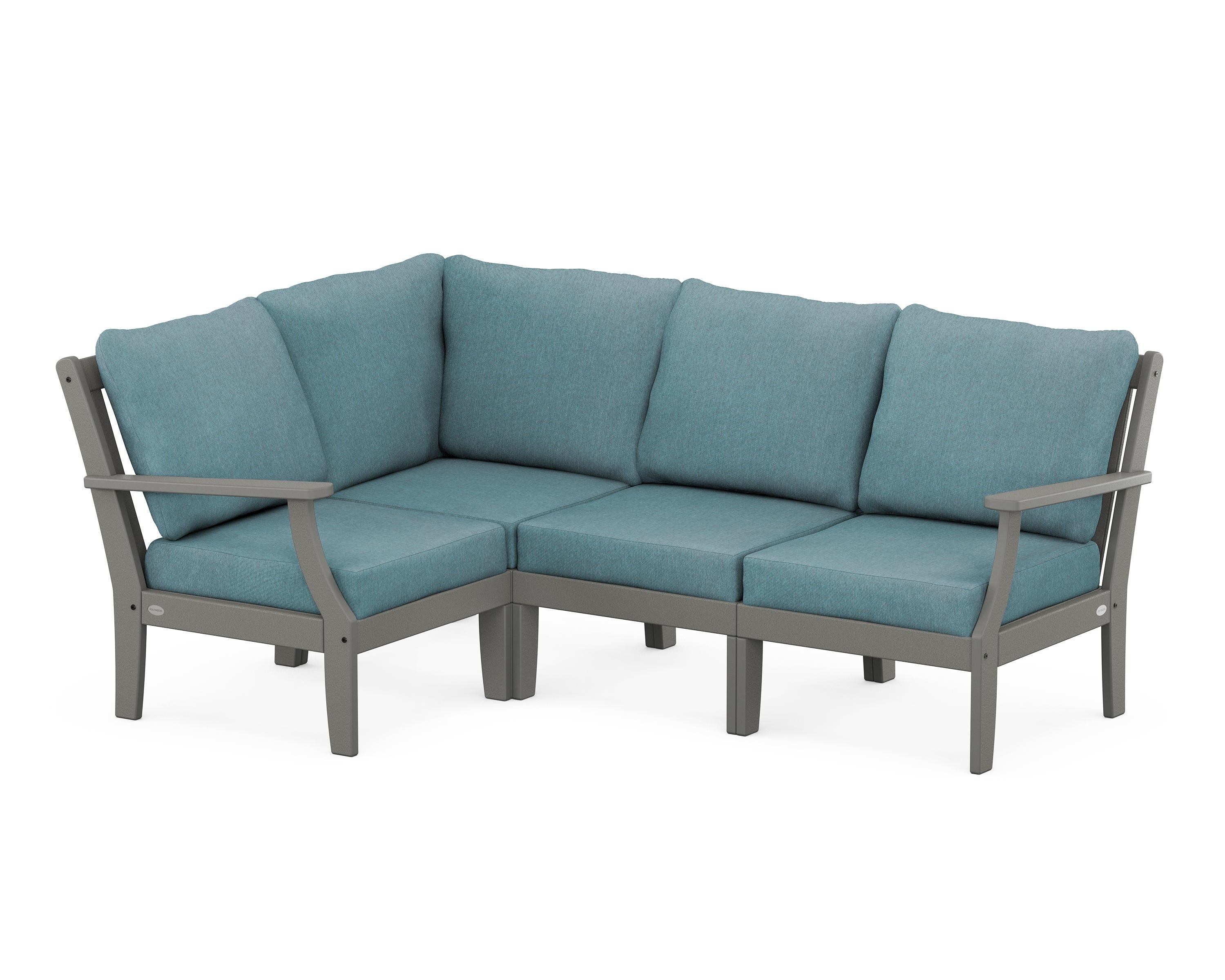 POLYWOOD® Braxton Modular 4-Piece Deep Seating Set in Slate Grey / Ocean Teal