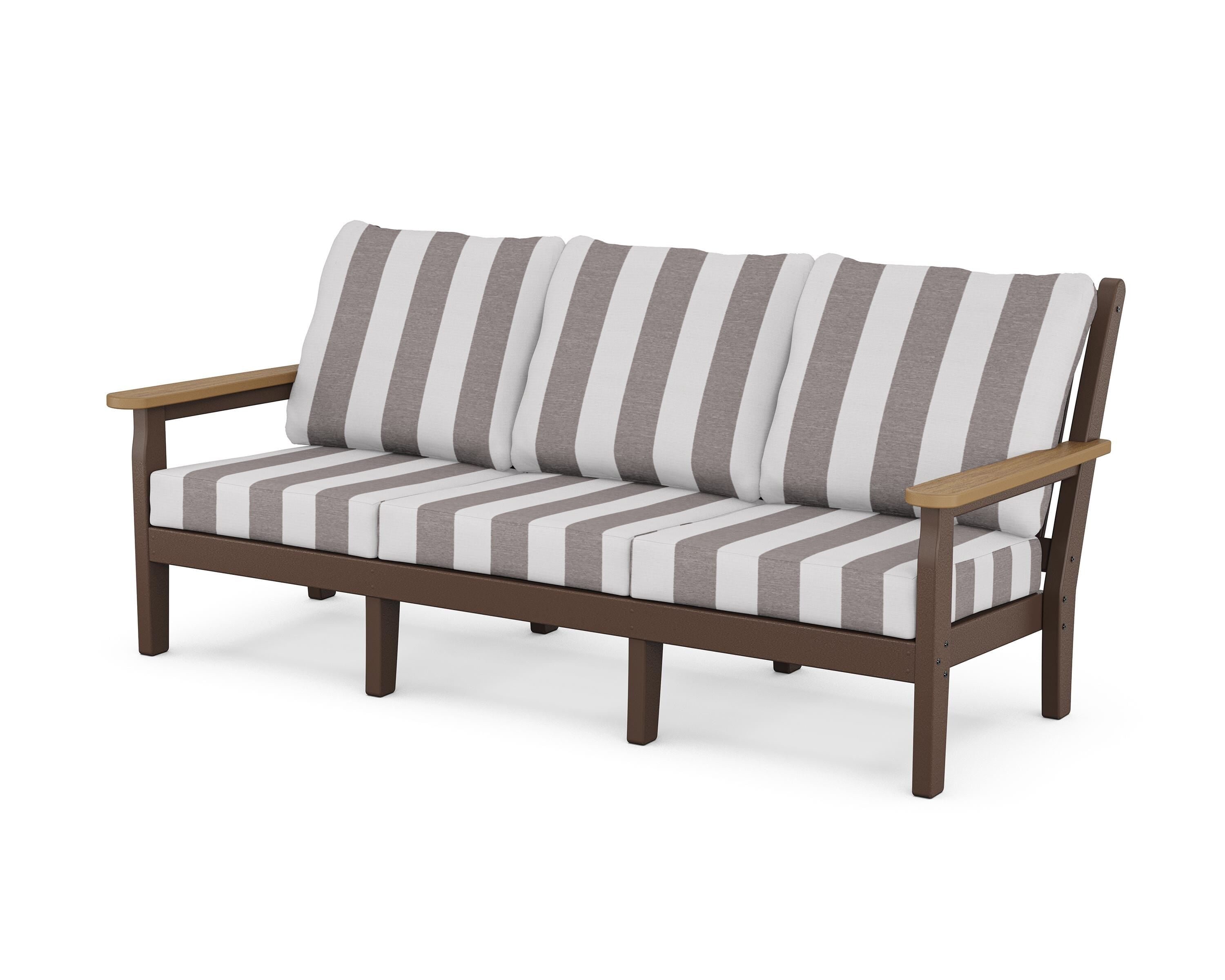 POLYWOOD® Chippendale Deep Seating Sofa in Mahogany / Natural / Cabana Stripe Grey Mist