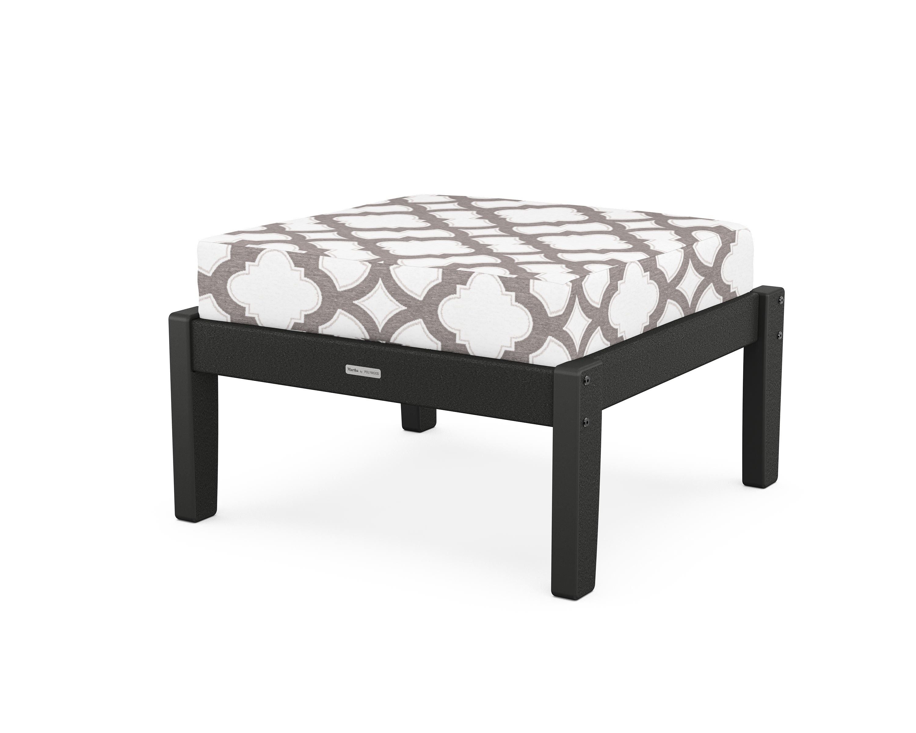 Martha Stewart by POLYWOOD® Chinoiserie Deep Seating Ottoman in Black / Trellis Grey Mist