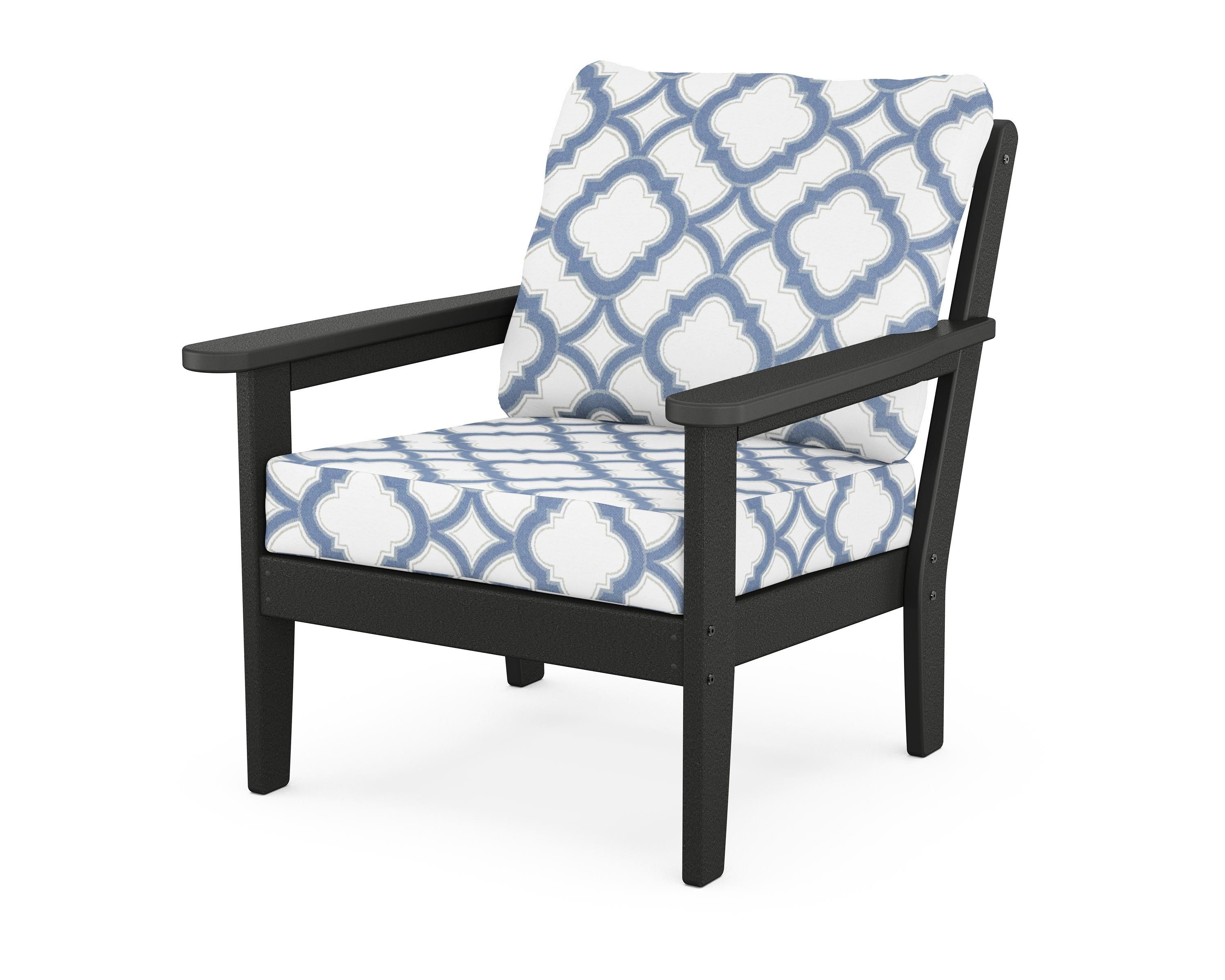 Country Living Cottage Deep Seating Chair in Black / Trellis Sky Blue