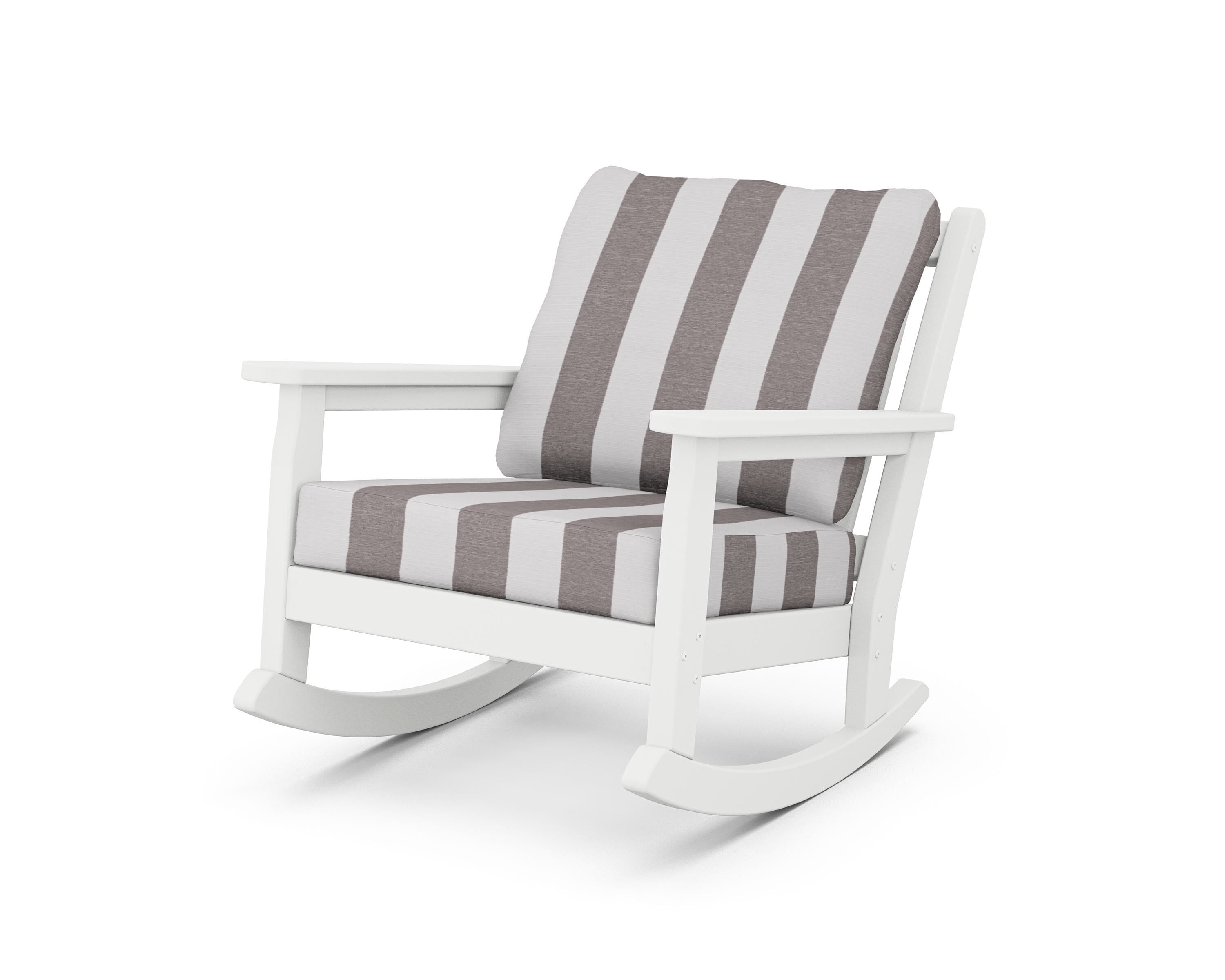 POLYWOOD® Chippendale Deep Seating Rocking Chair in White / Cabana Stripe Grey Mist
