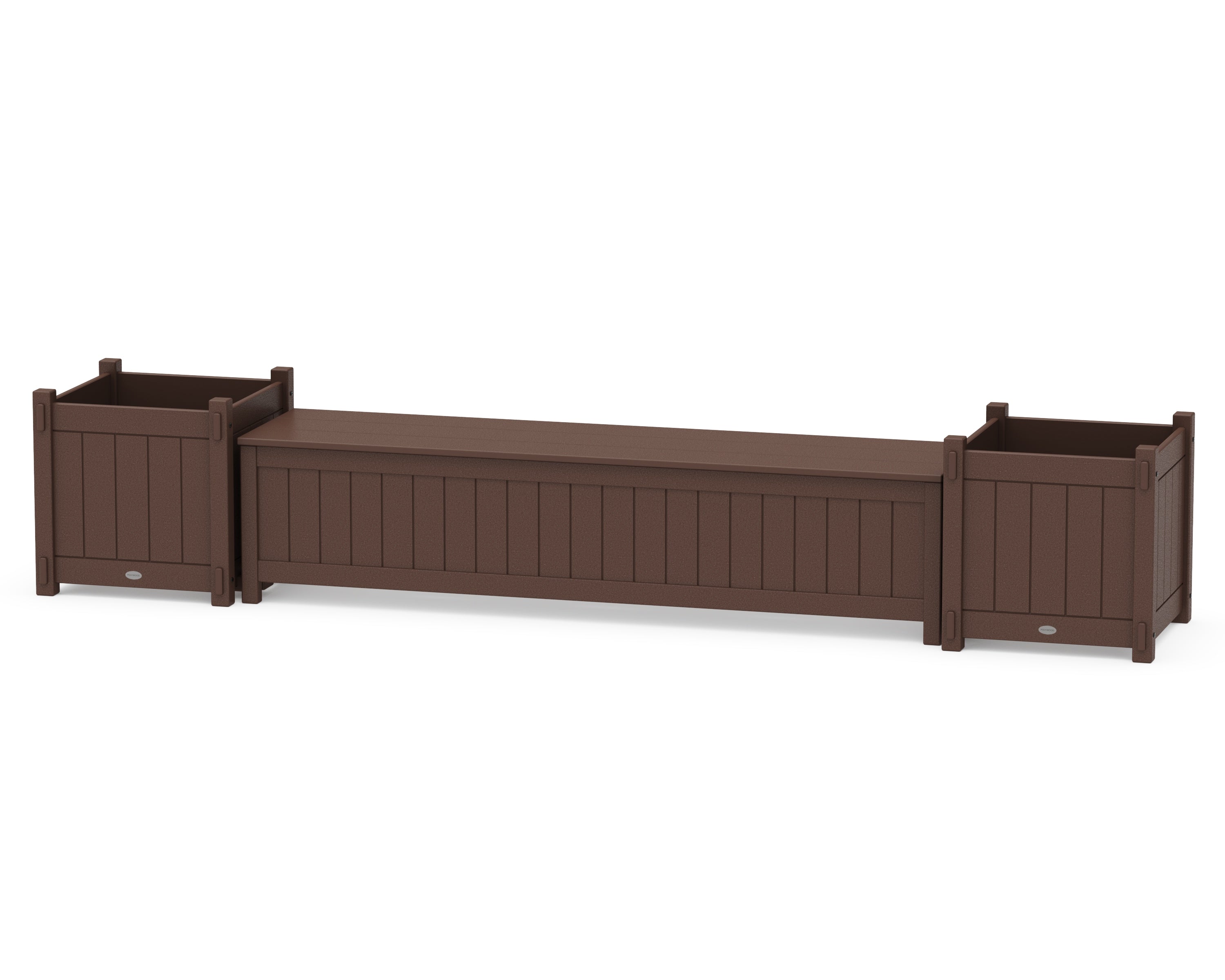 POLYWOOD® 72" Vineyard Straight Planter Storage Bench Set- Large in Mahogany