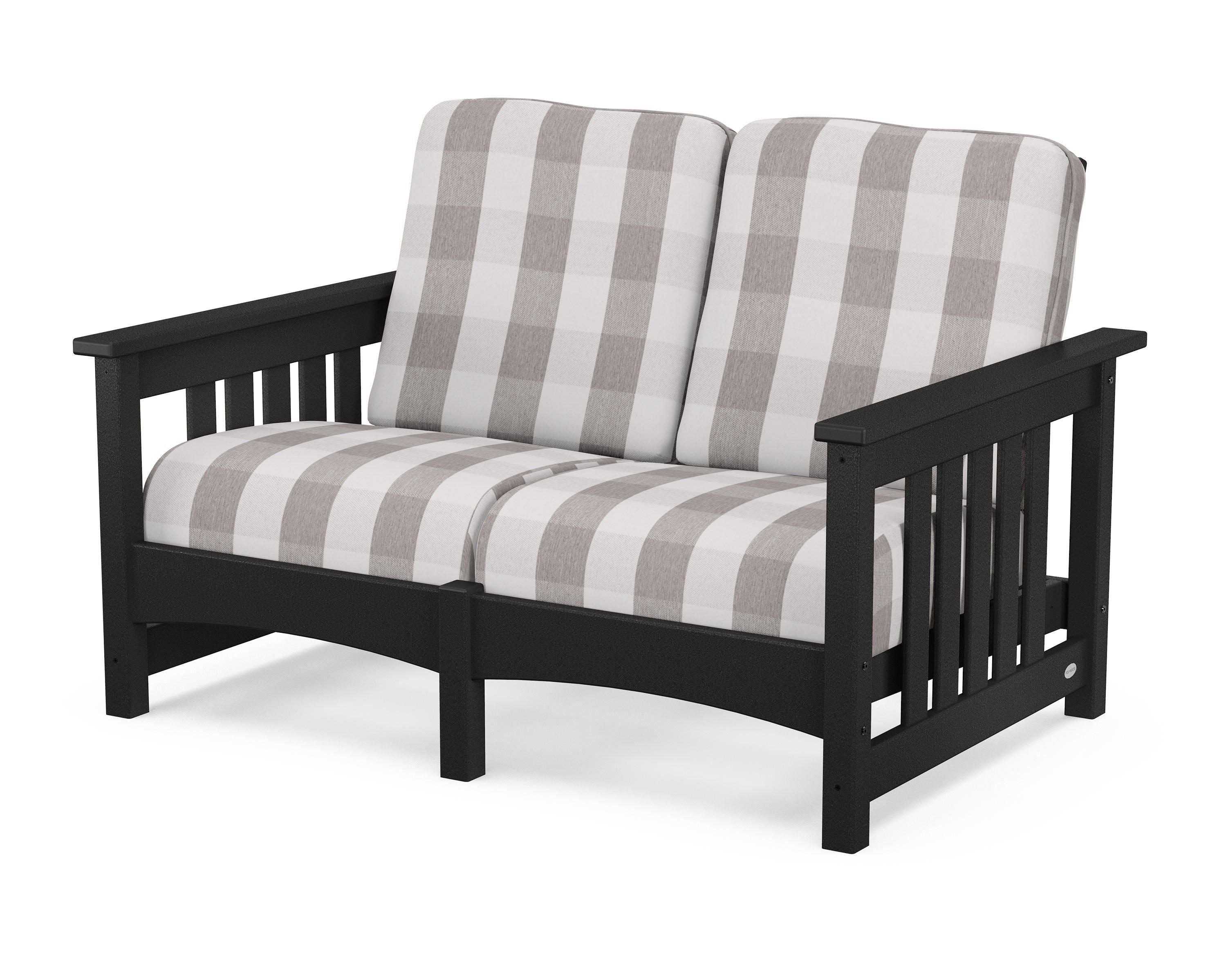 POLYWOOD® Club Mission Loveseat in Black / Buffalo Plaid Grey Mist