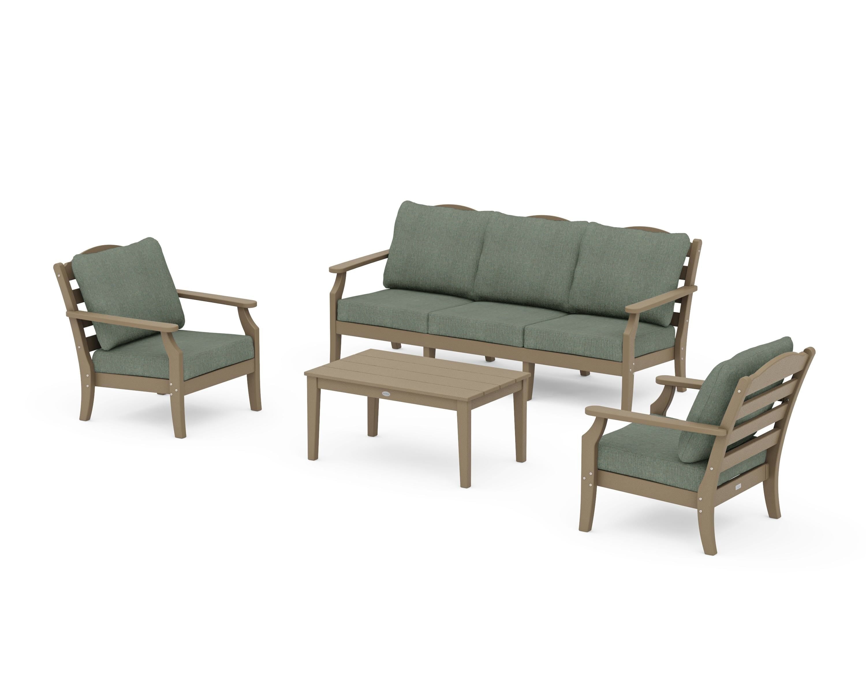 Draper James™ by POLYWOOD® Savannah 4-Piece Deep Seating Set with Sofa in Vintage Sahara / Cast Sage