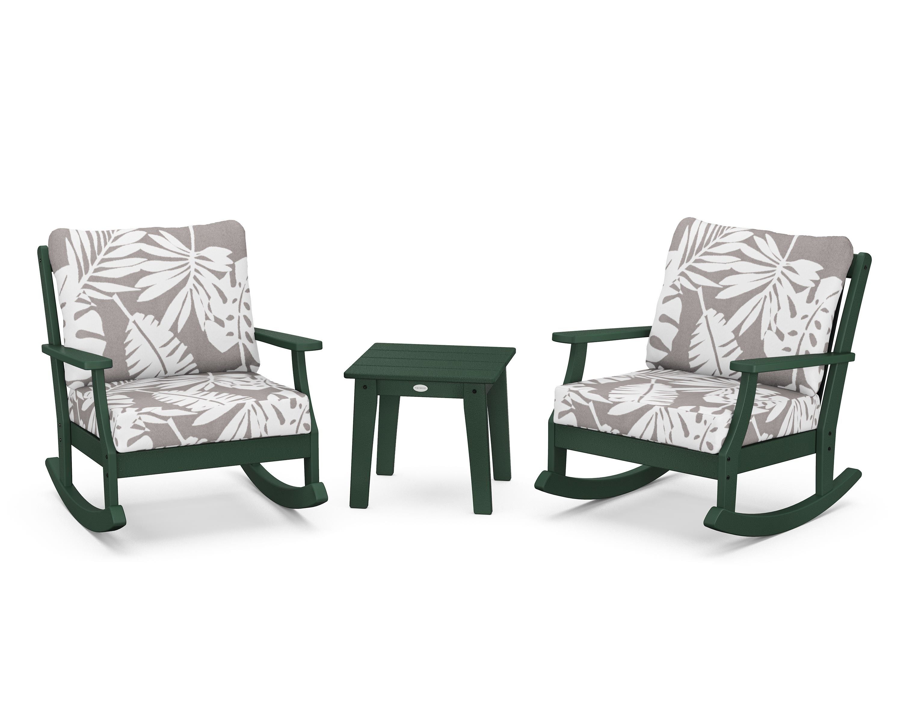 POLYWOOD® Braxton 3-Piece Deep Seating Rocker Set in Green / Leaf Grey Mist