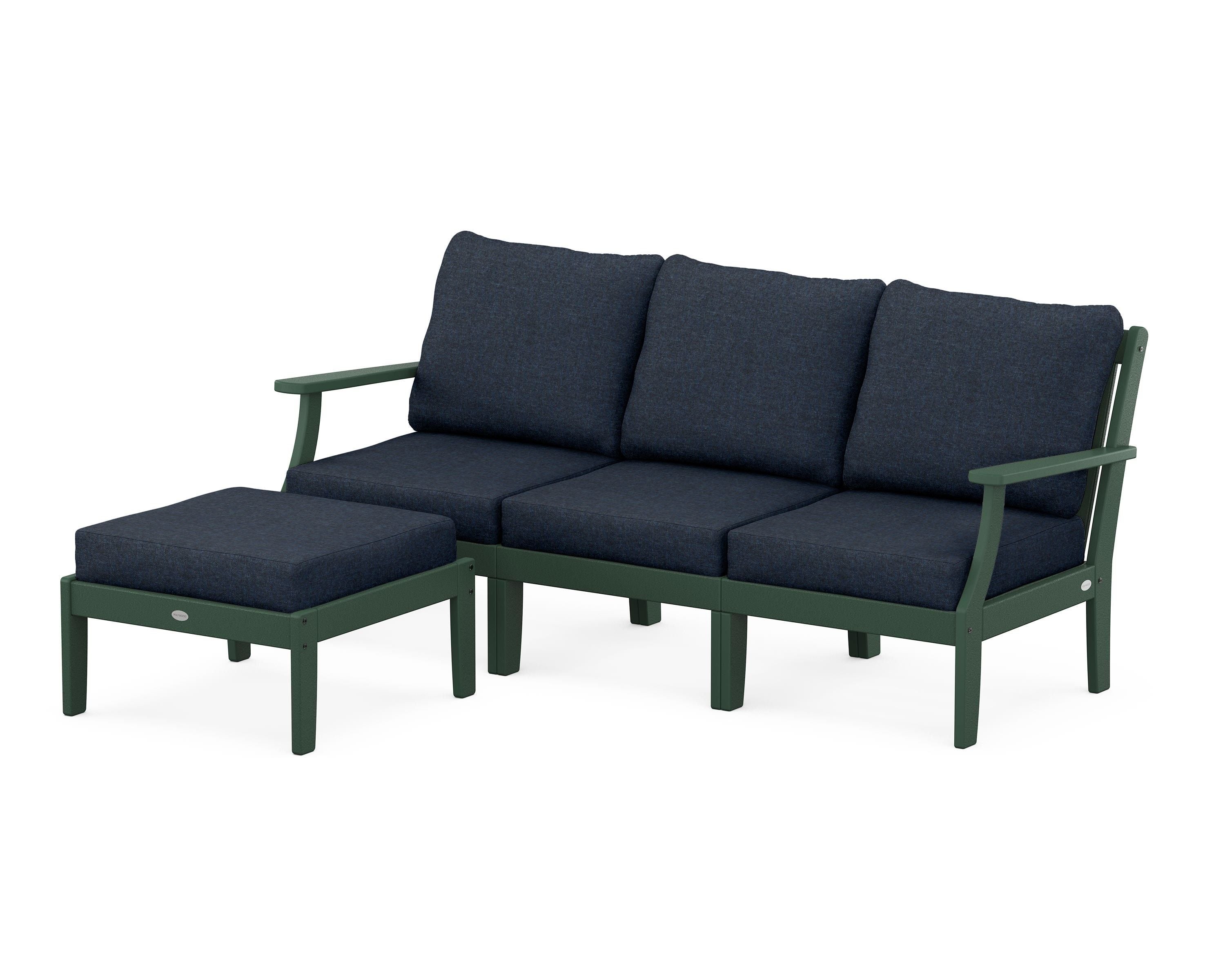 POLYWOOD® Braxton Modular 4-Piece Deep Seating Set with Ottoman in Green / Marine Indigo