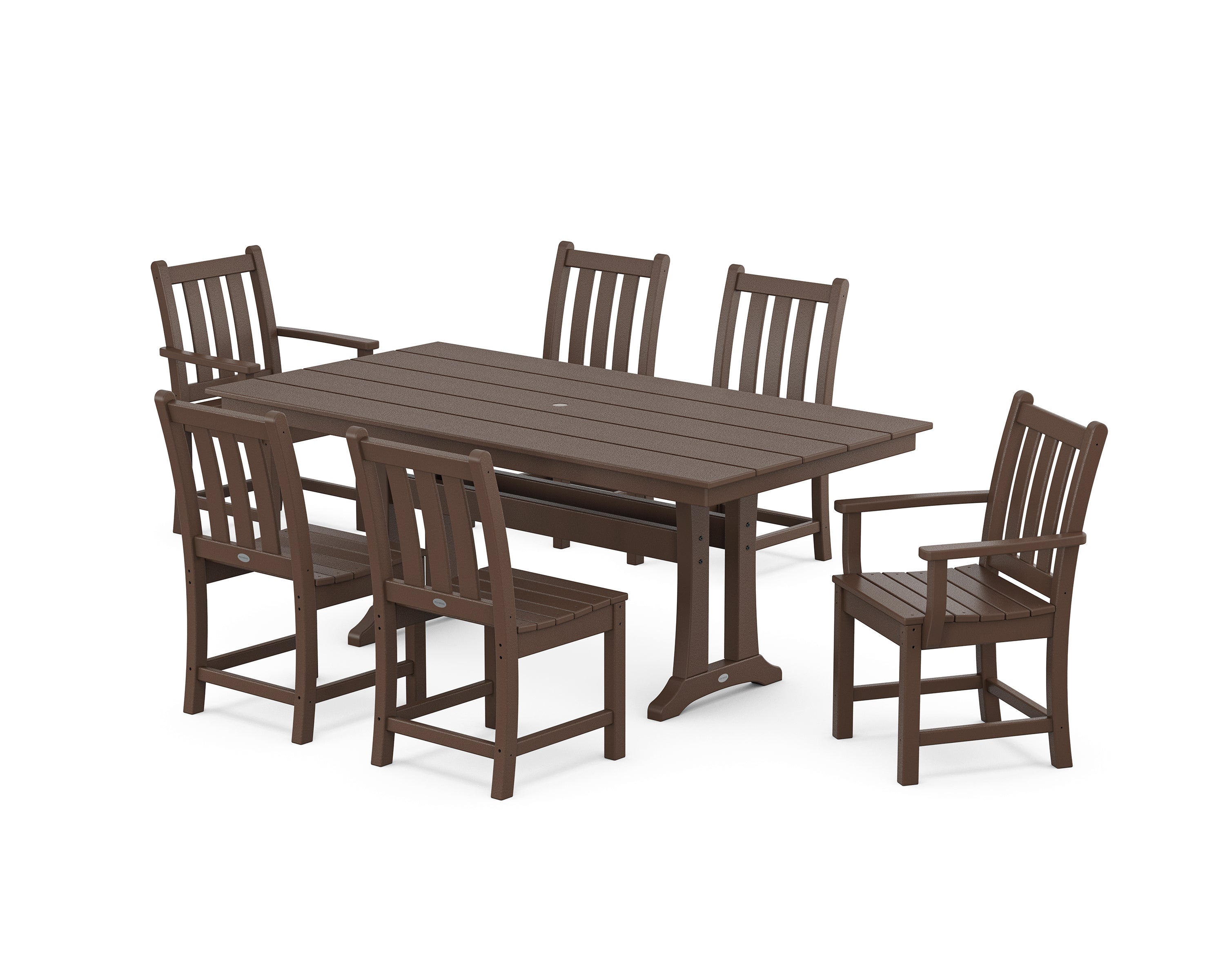POLYWOOD® Traditional Garden 7-Piece Farmhouse Dining Set With Trestle Legs in Mahogany