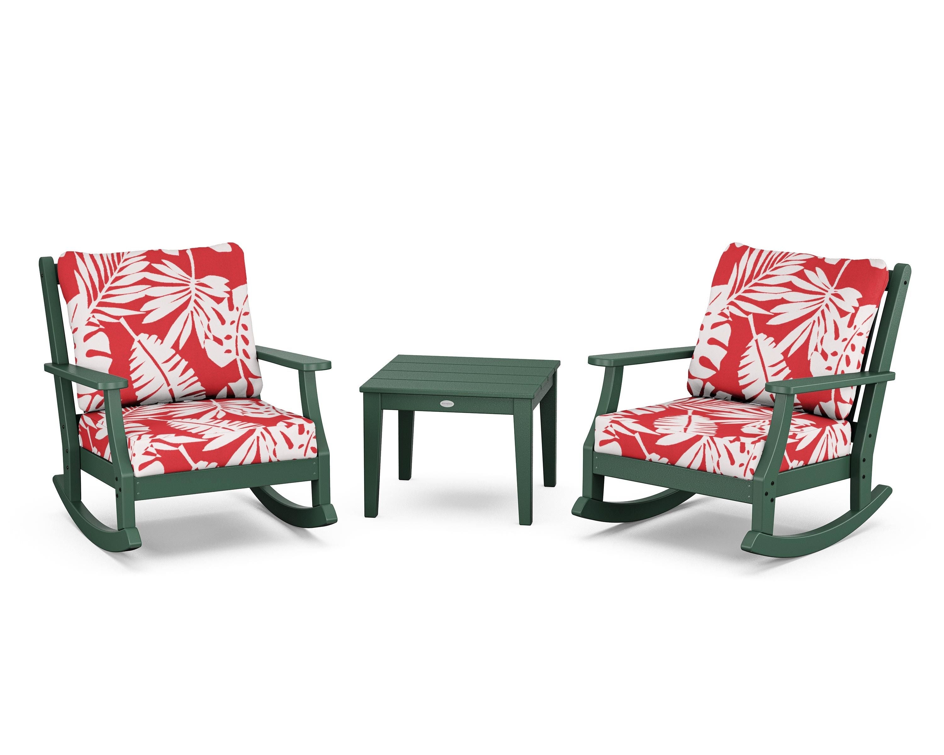 Country Living Wovendale 3-Piece Deep Seating Rocker Set in Green / Leaf Crimson