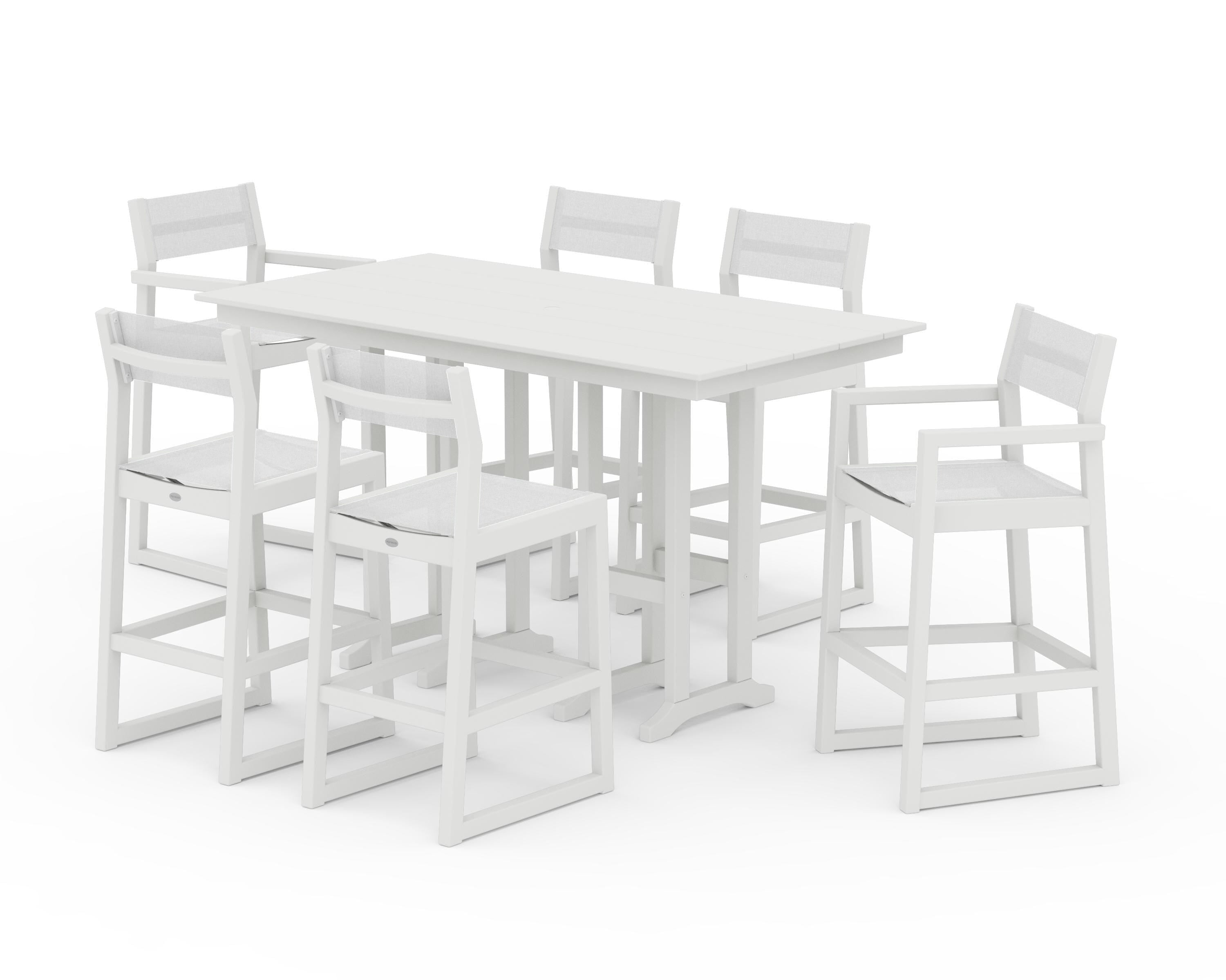 POLYWOOD® EDGE Sling 7-Piece Farmhouse Bar Set in White / White Sling