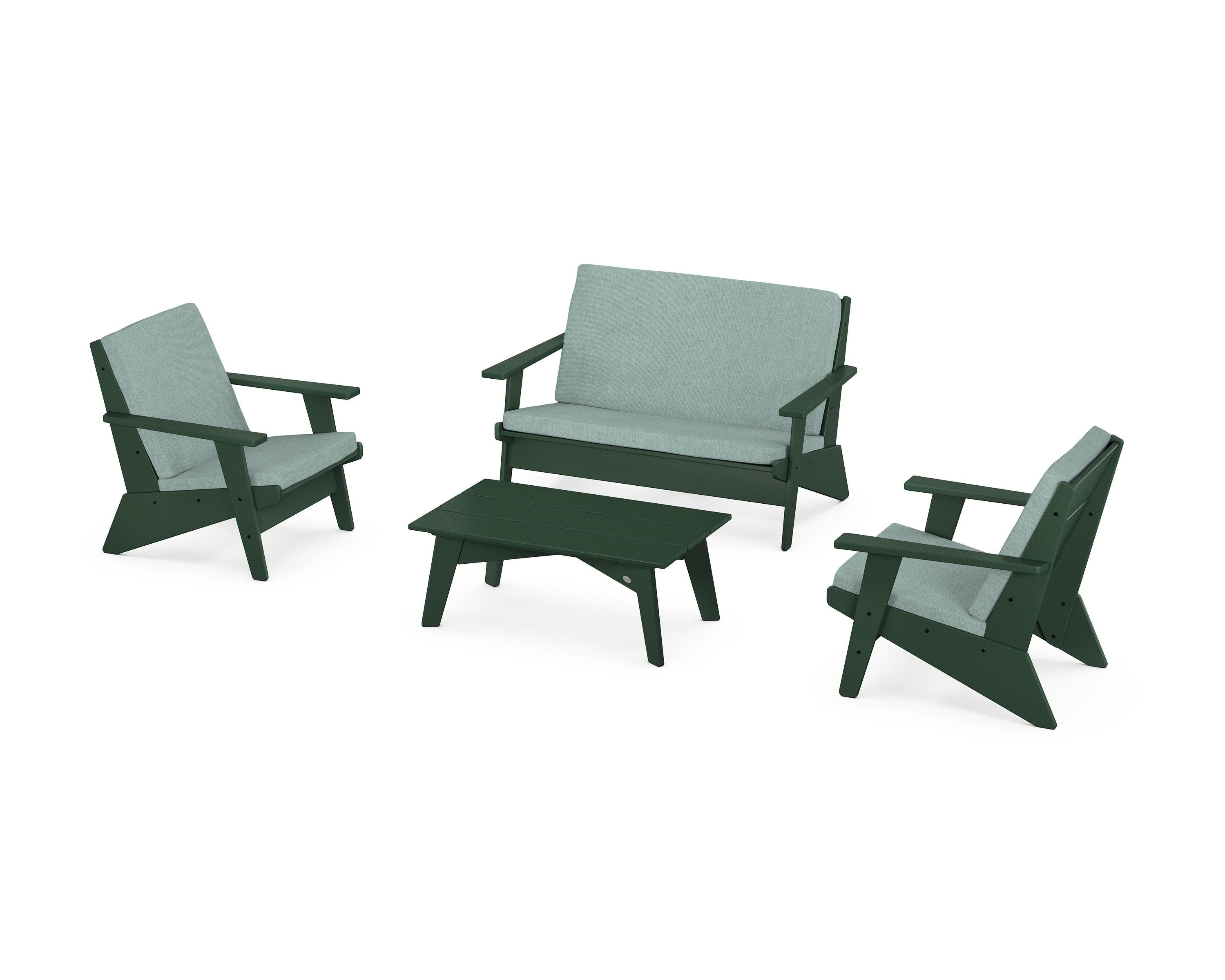 POLYWOOD® Riviera Modern Lounge 4-Piece Set in Green / Glacier Spa