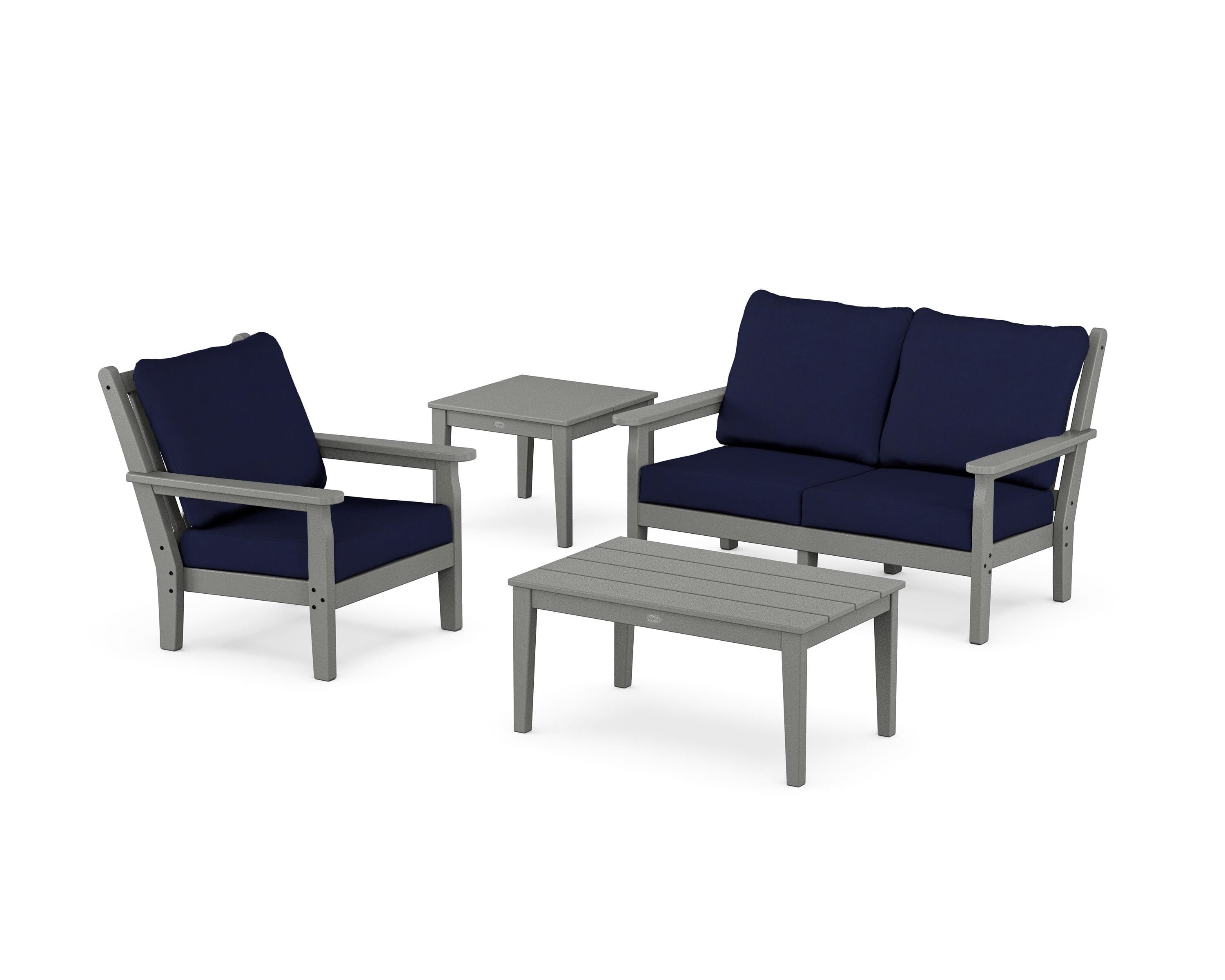 POLYWOOD® Chippendale 4-Piece Deep Seating Set in Slate Grey / Navy
