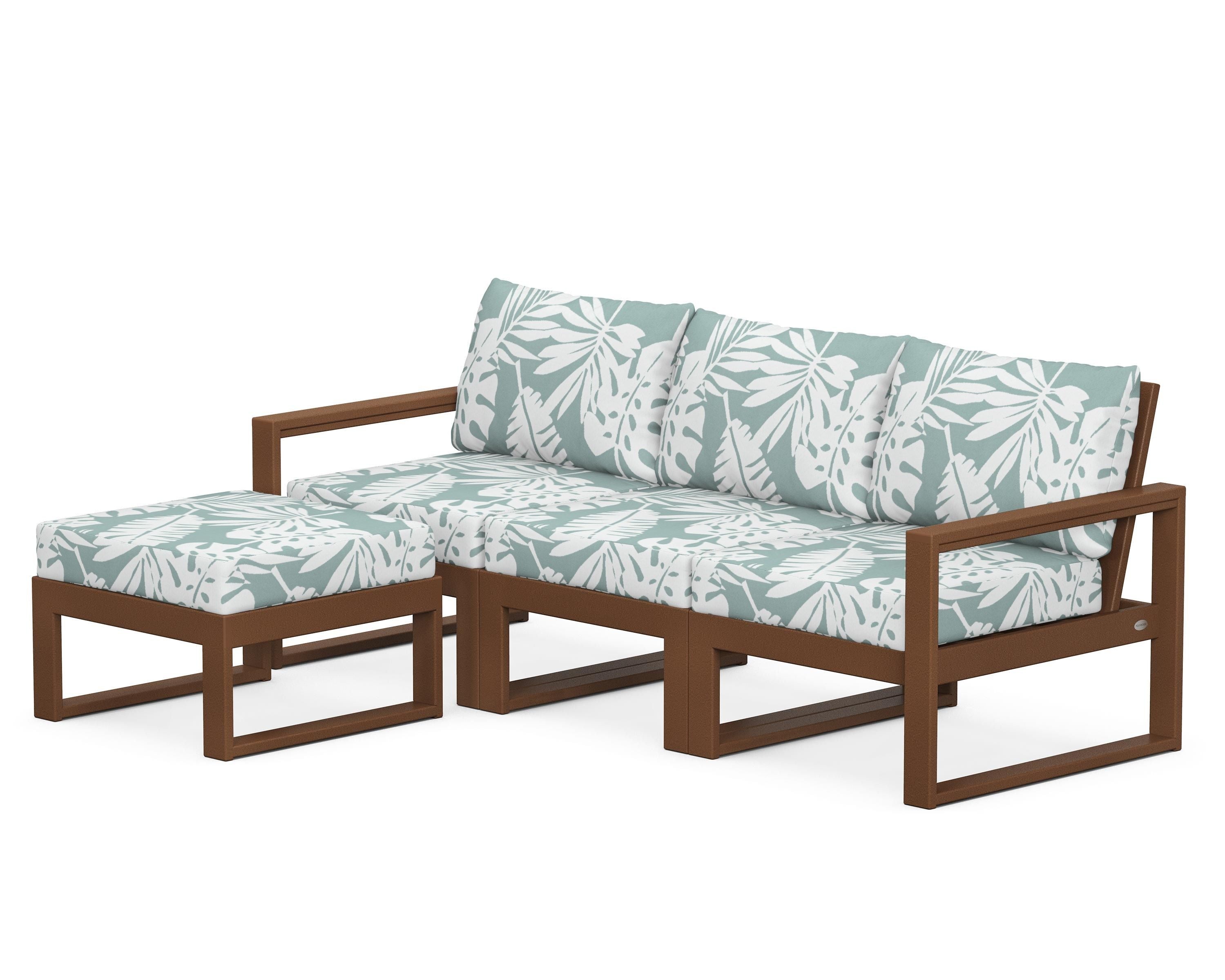 POLYWOOD® EDGE 4-Piece Modular Deep Seating Set with Ottoman in Teak / Leaf Glacier Spa
