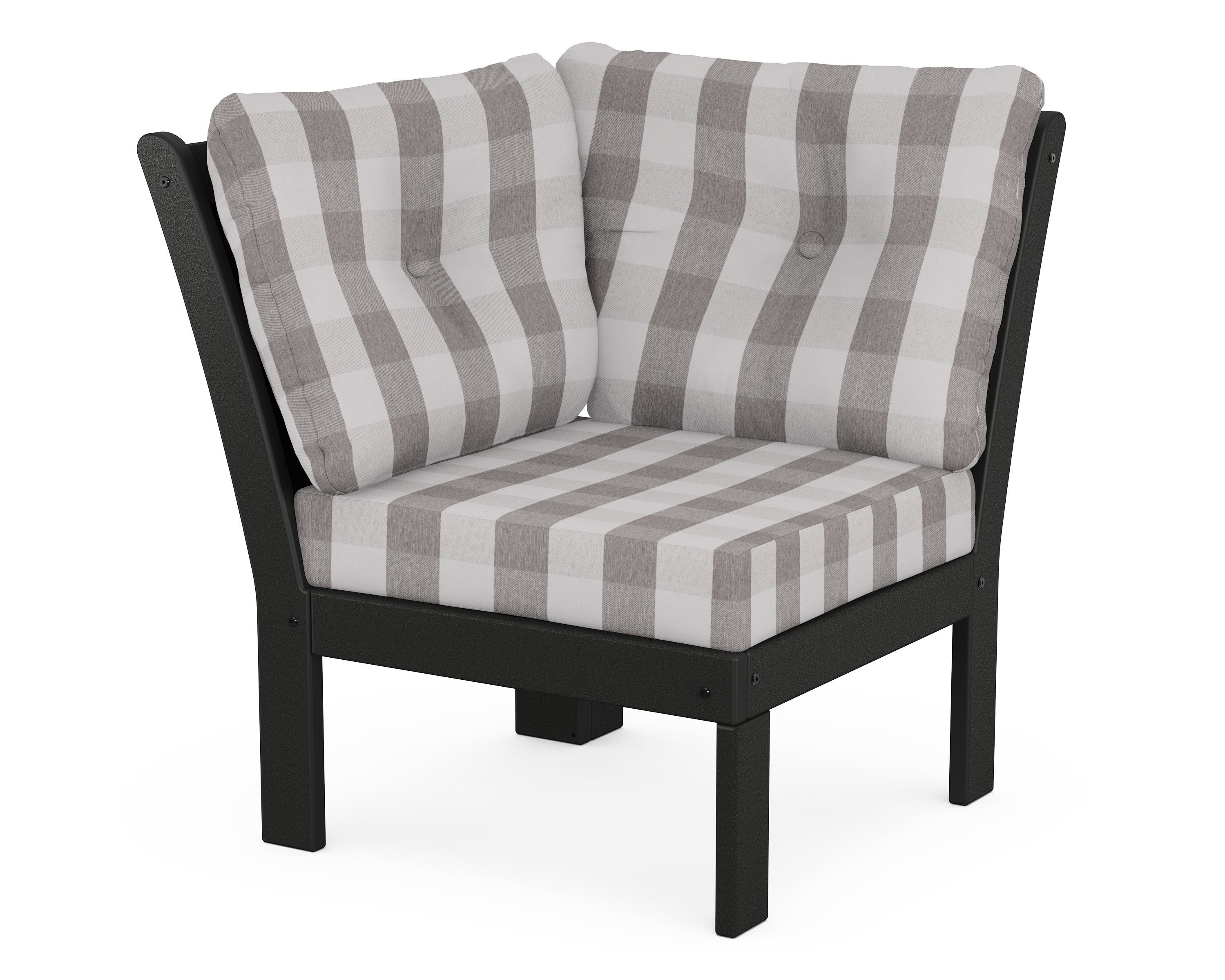 POLYWOOD® Vineyard Modular Corner Chair in Black / Buffalo Plaid Grey Mist