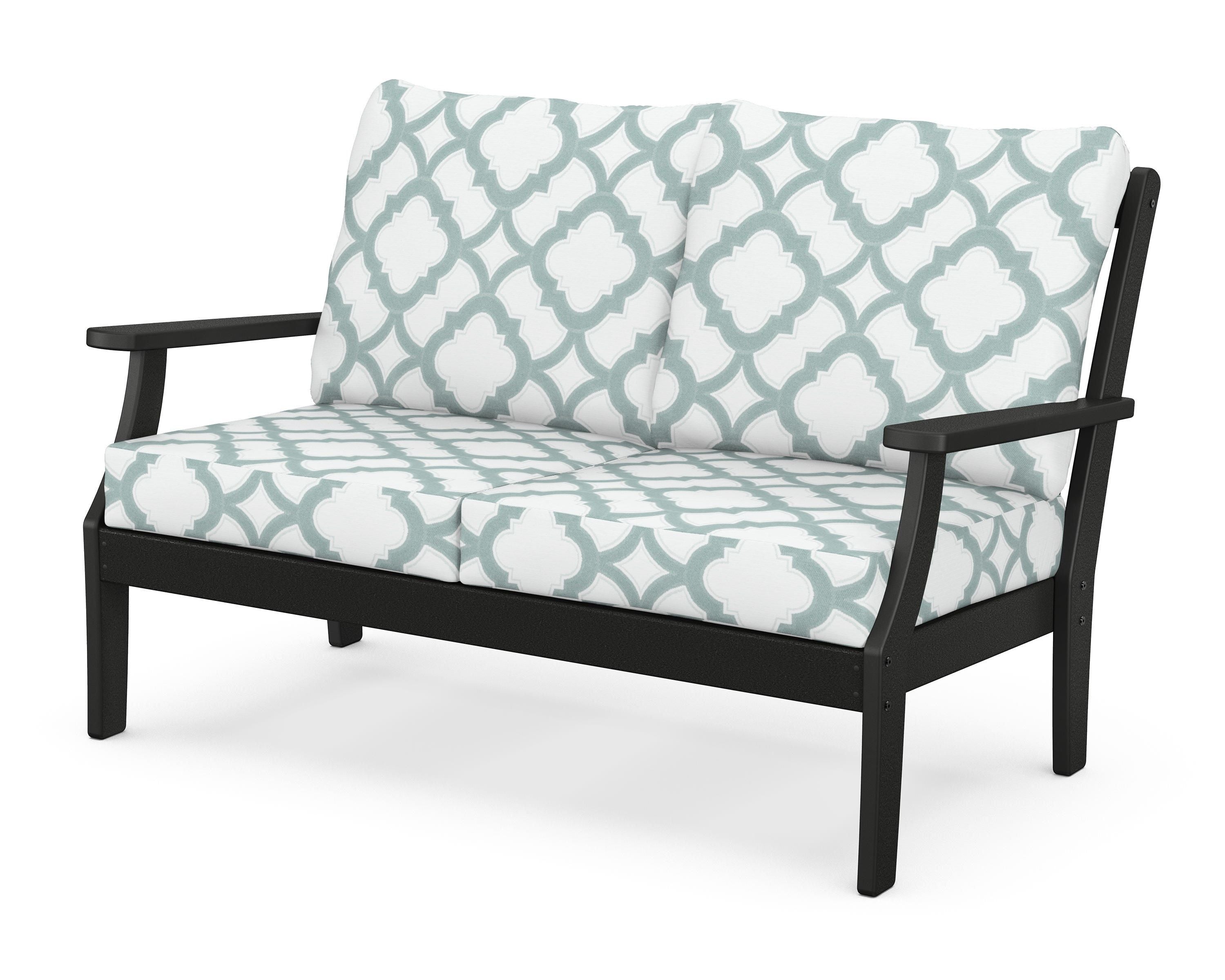 POLYWOOD® Braxton Deep Seating Loveseat in Black / Trellis Glacier Spa