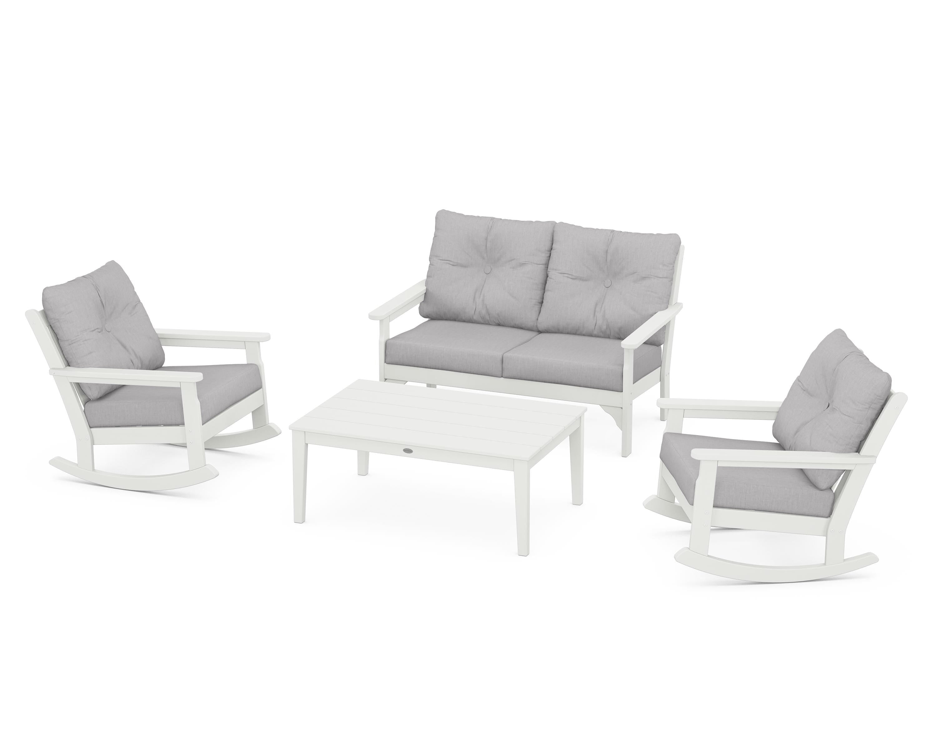 POLYWOOD® Vineyard 4-Piece Deep Seating Rocking Chair Set in Vintage White / Granite