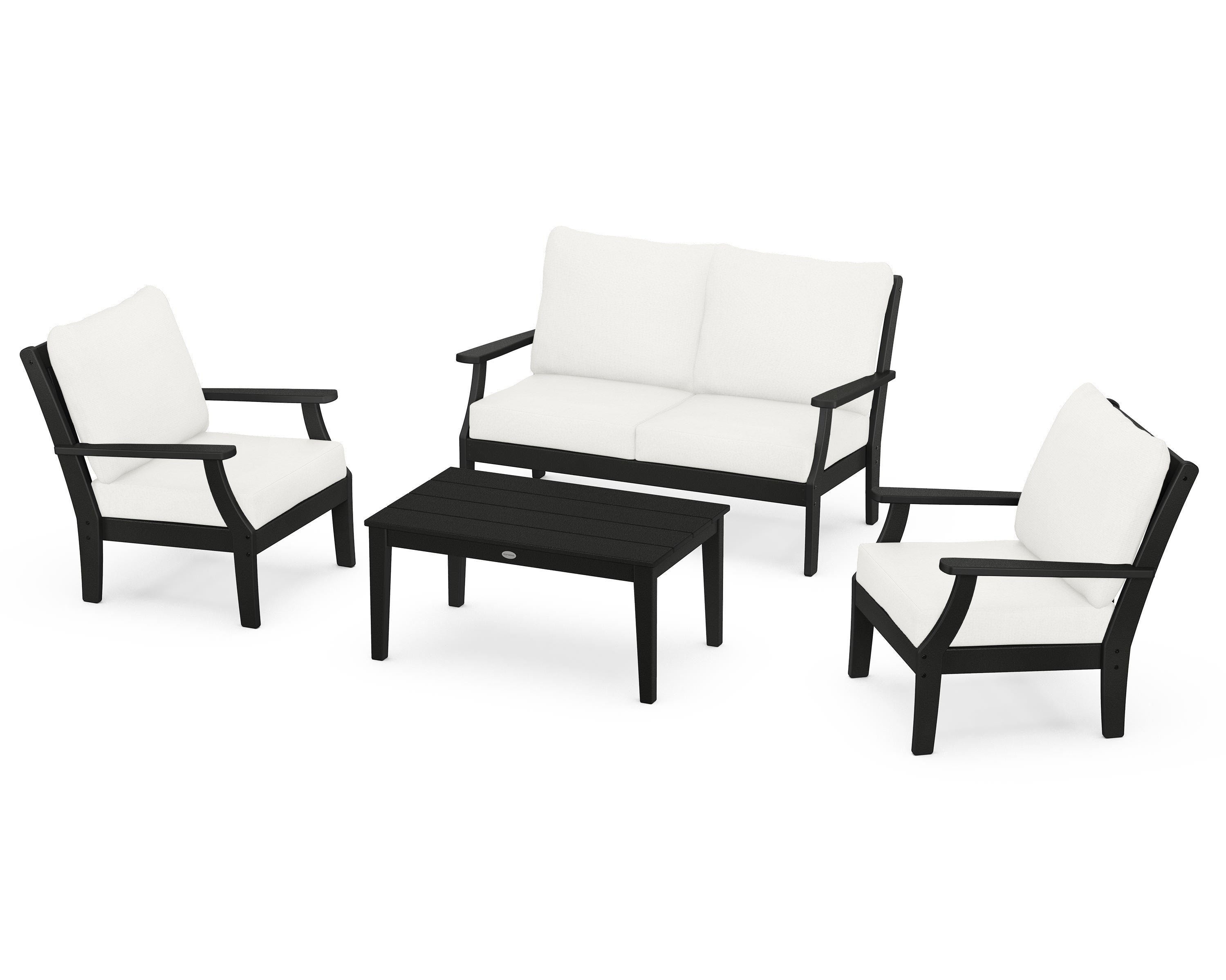 POLYWOOD® Braxton 4-Piece Deep Seating Chair Set in Black / Natural Linen