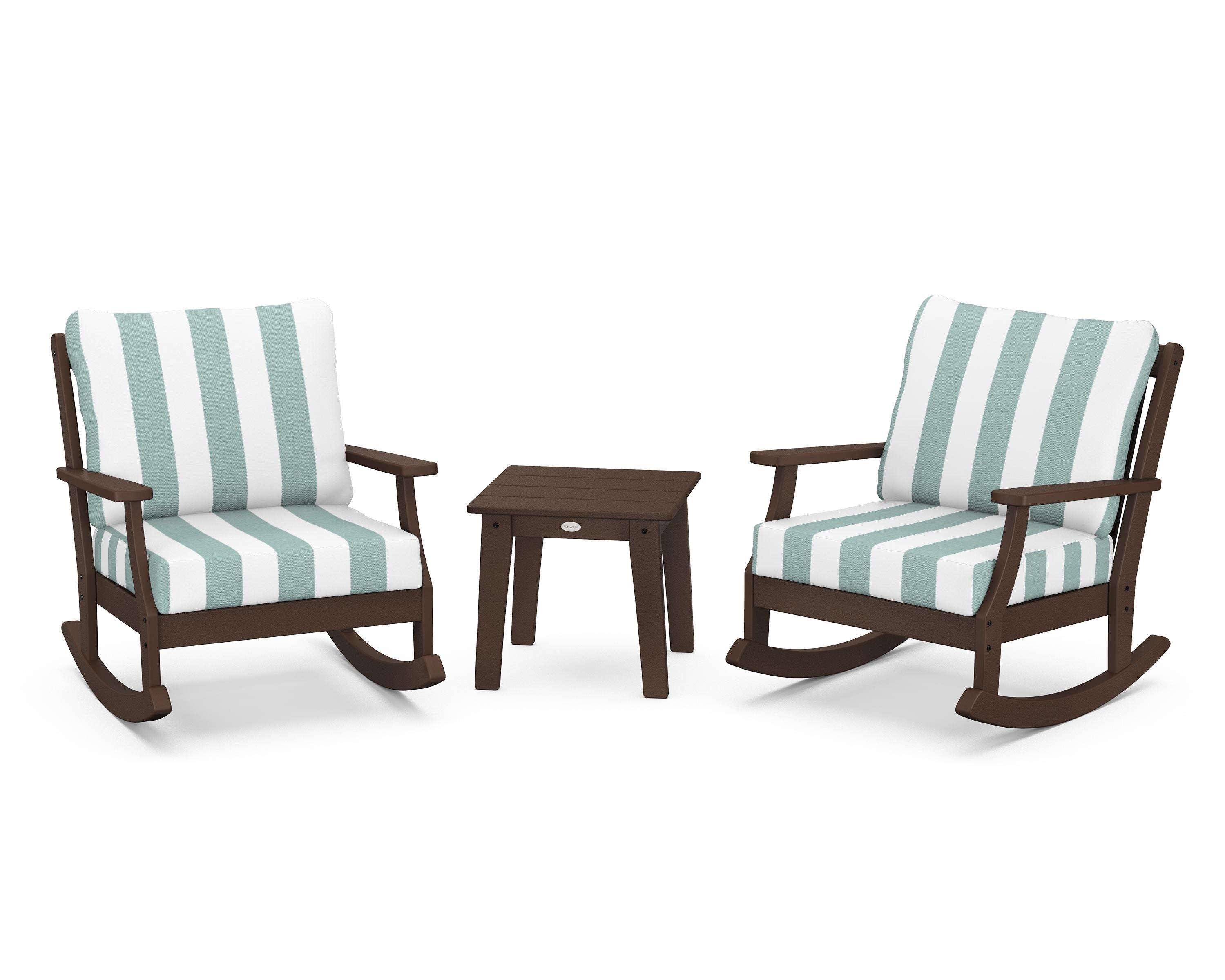 POLYWOOD® Braxton 3-Piece Deep Seating Rocker Set in Mahogany / Cabana Stripe Glacier Spa