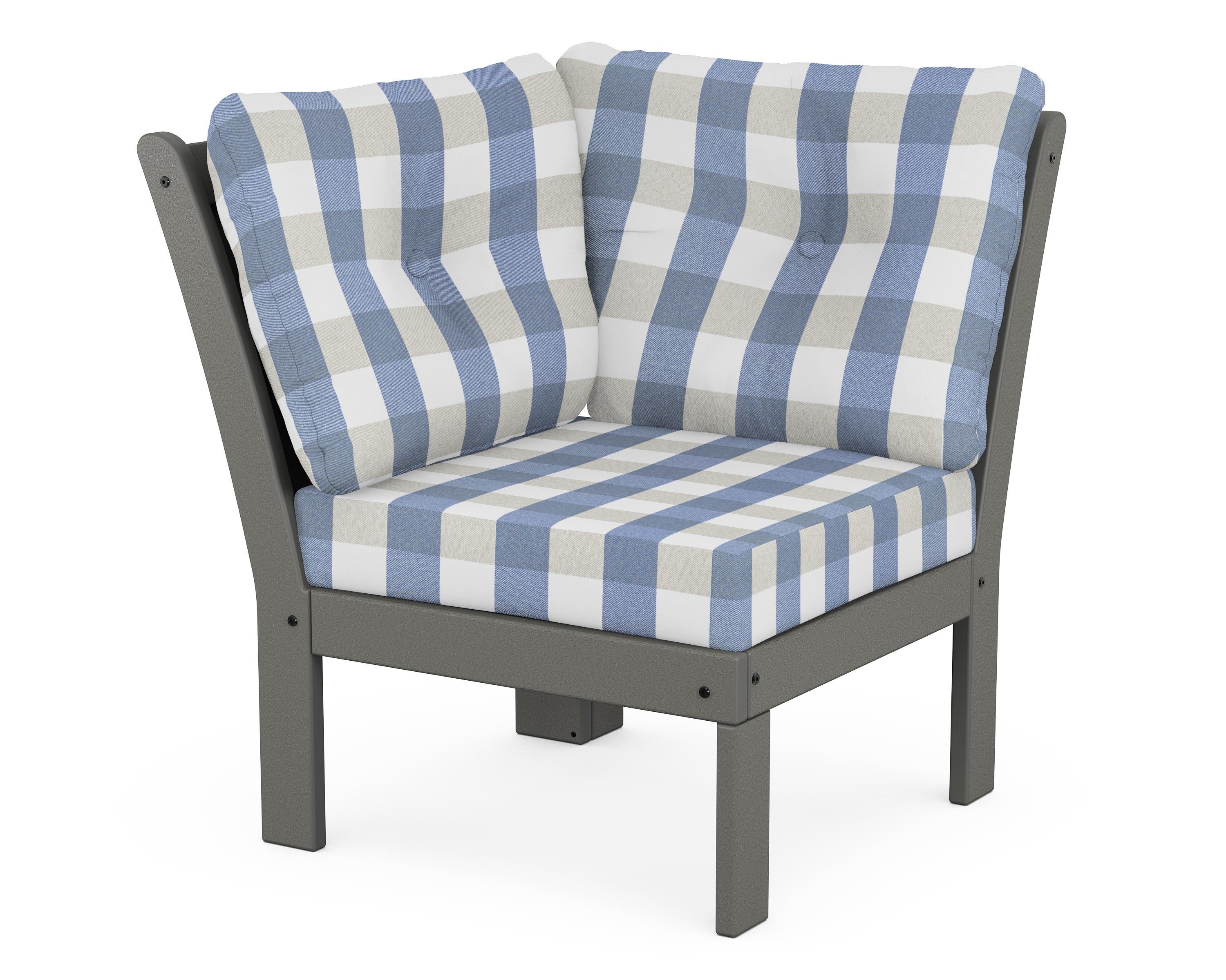 POLYWOOD® Vineyard Modular Corner Chair in Slate Grey / Buffalo Plaid Sky Blue
