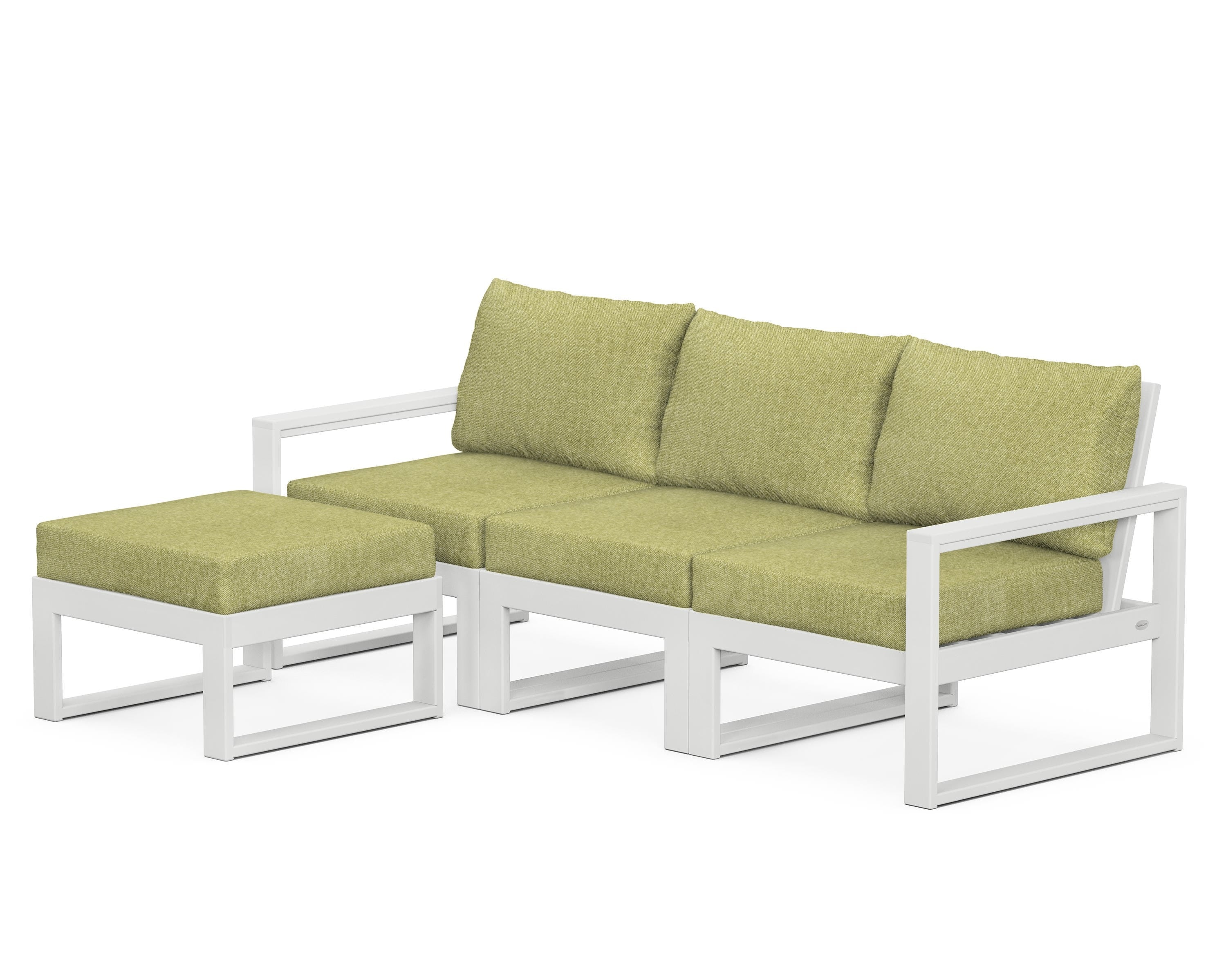 POLYWOOD® EDGE 4-Piece Modular Deep Seating Set with Ottoman in White / Chartreuse Boucle