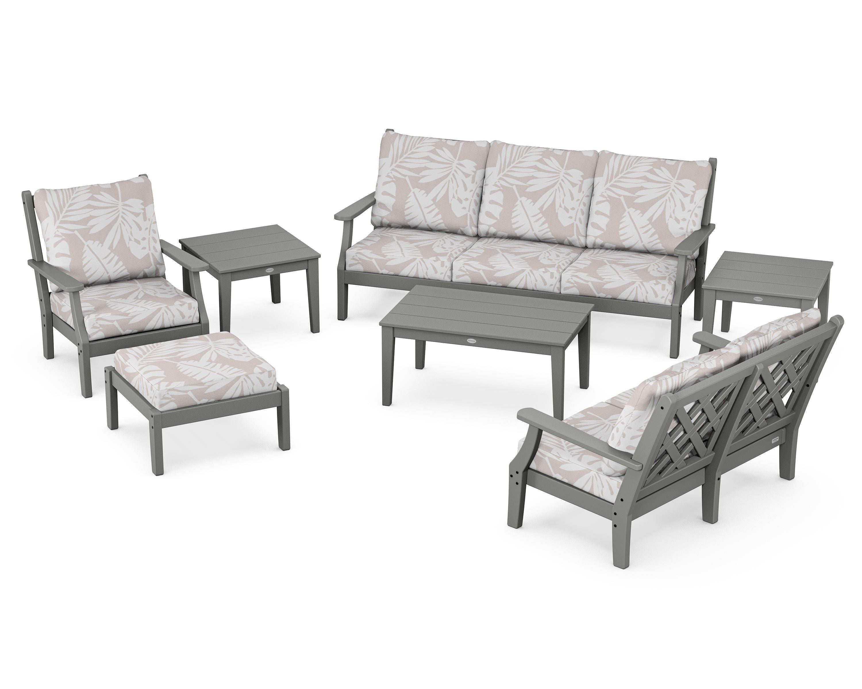 Country Living Wovendale 7-Piece Deep Seating Set in Slate Grey / Leaf Dune Burlap