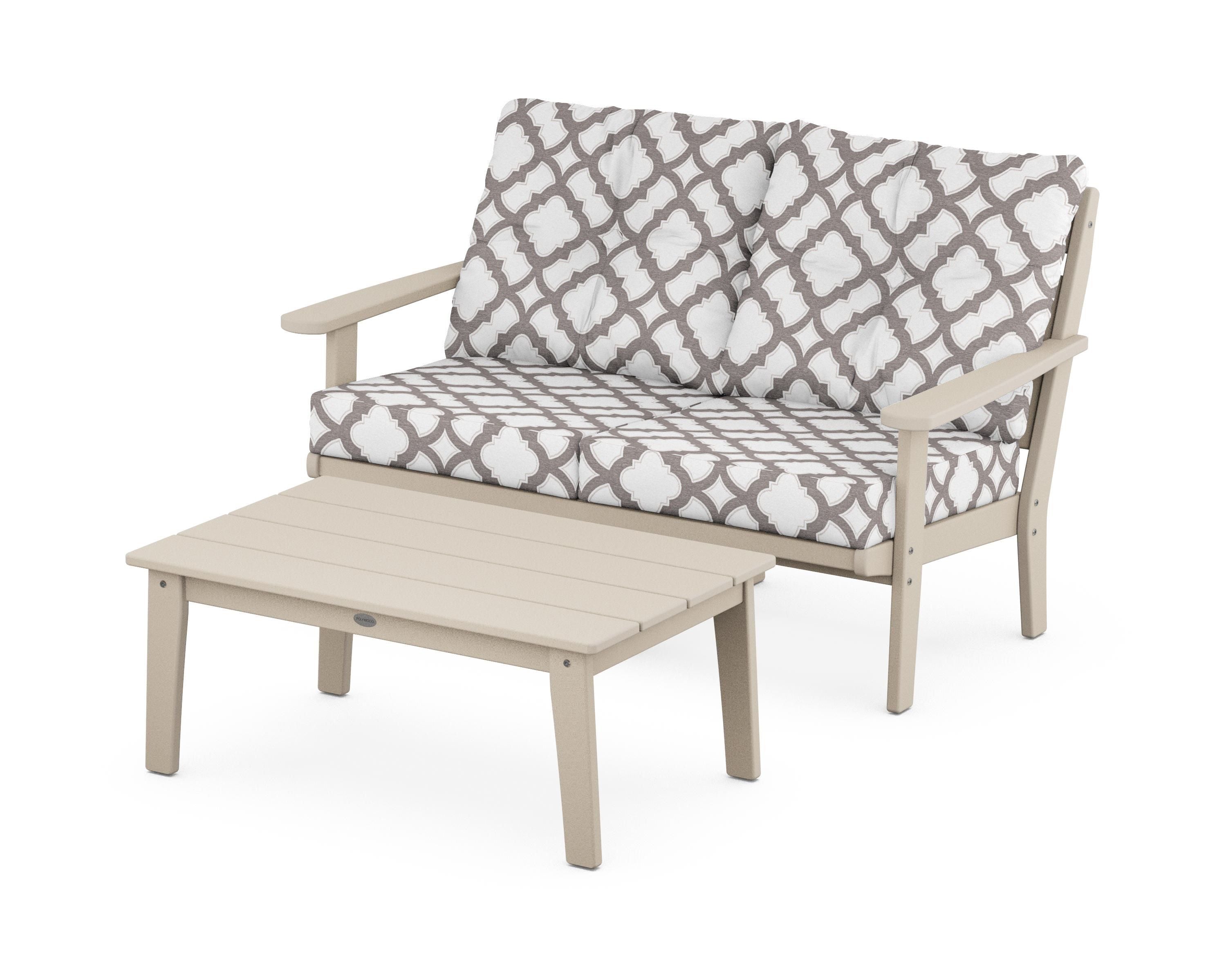 POLYWOOD® Lakeside 2-Piece Lounge Loveseat Set in Sand / Trellis Grey Mist