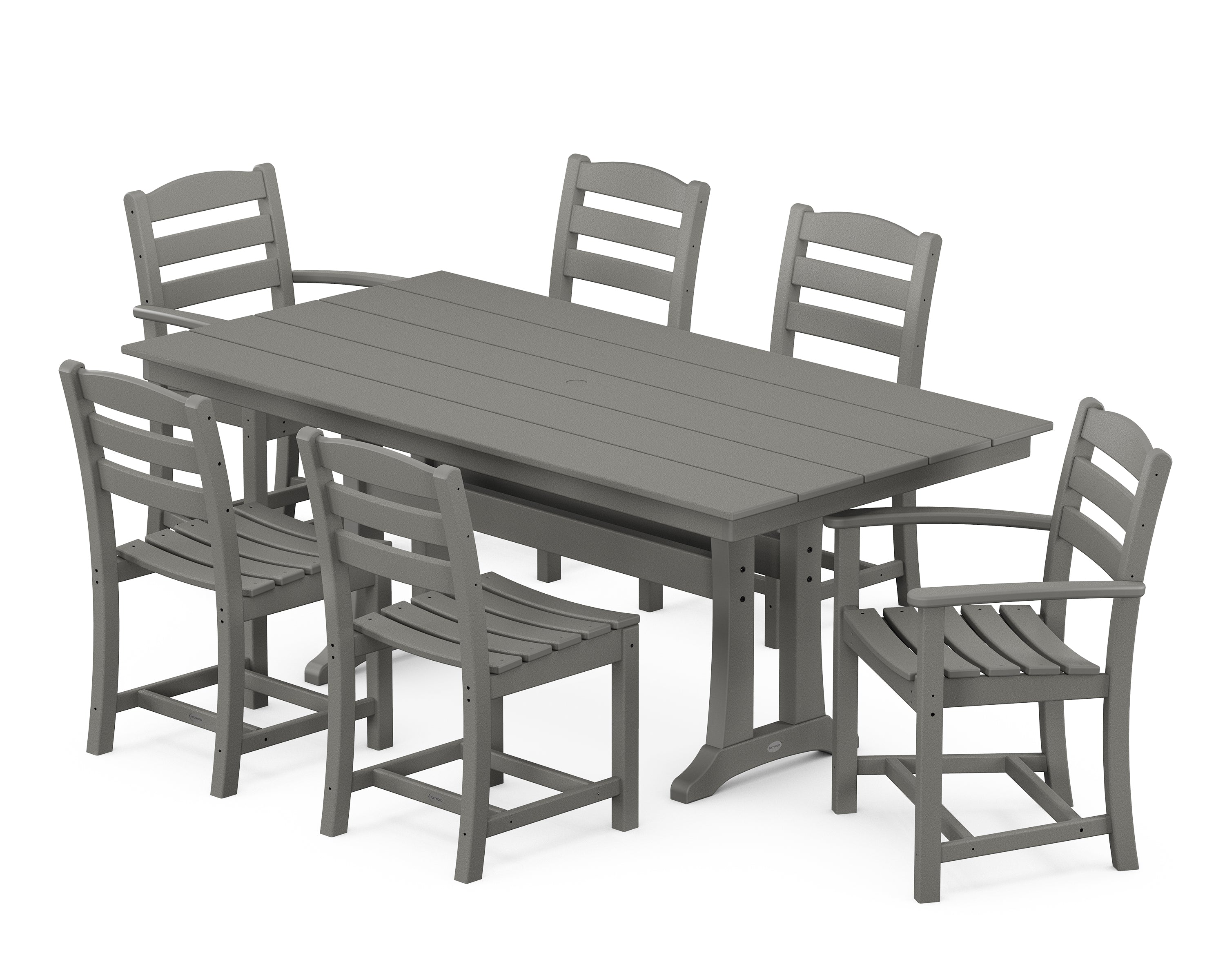 POLYWOOD® La Casa Café 7-Piece Farmhouse Dining Set with Trestle Legs in Slate Grey