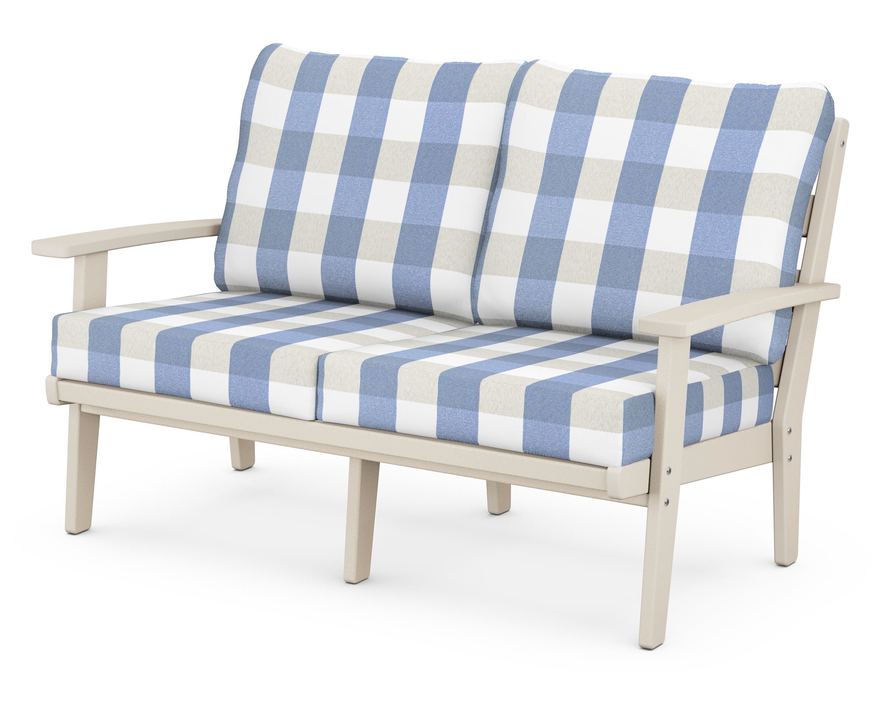 POLYWOOD® Grant Park Deep Seating Loveseat in Sand / Buffalo Plaid Sky Blue