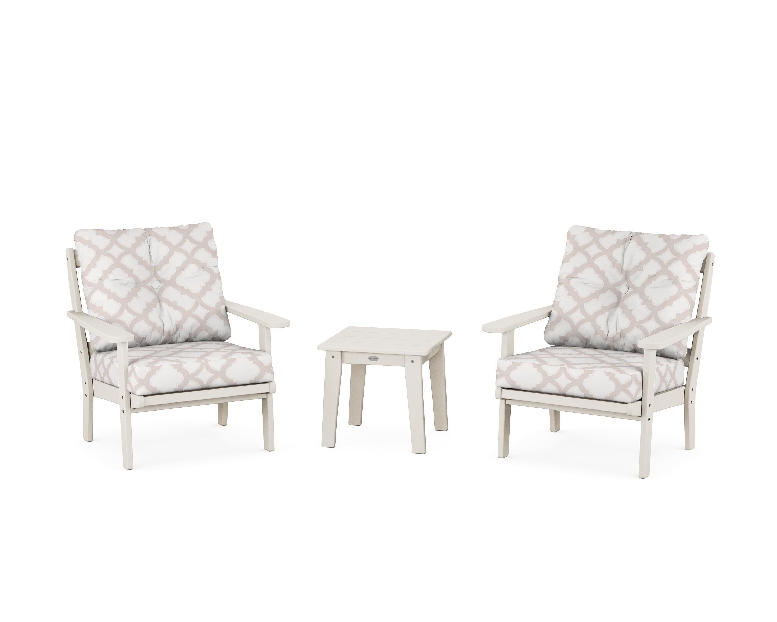 POLYWOOD® Mission 3-Piece Deep Seating Set in Sand / Trellis Dune Burlap