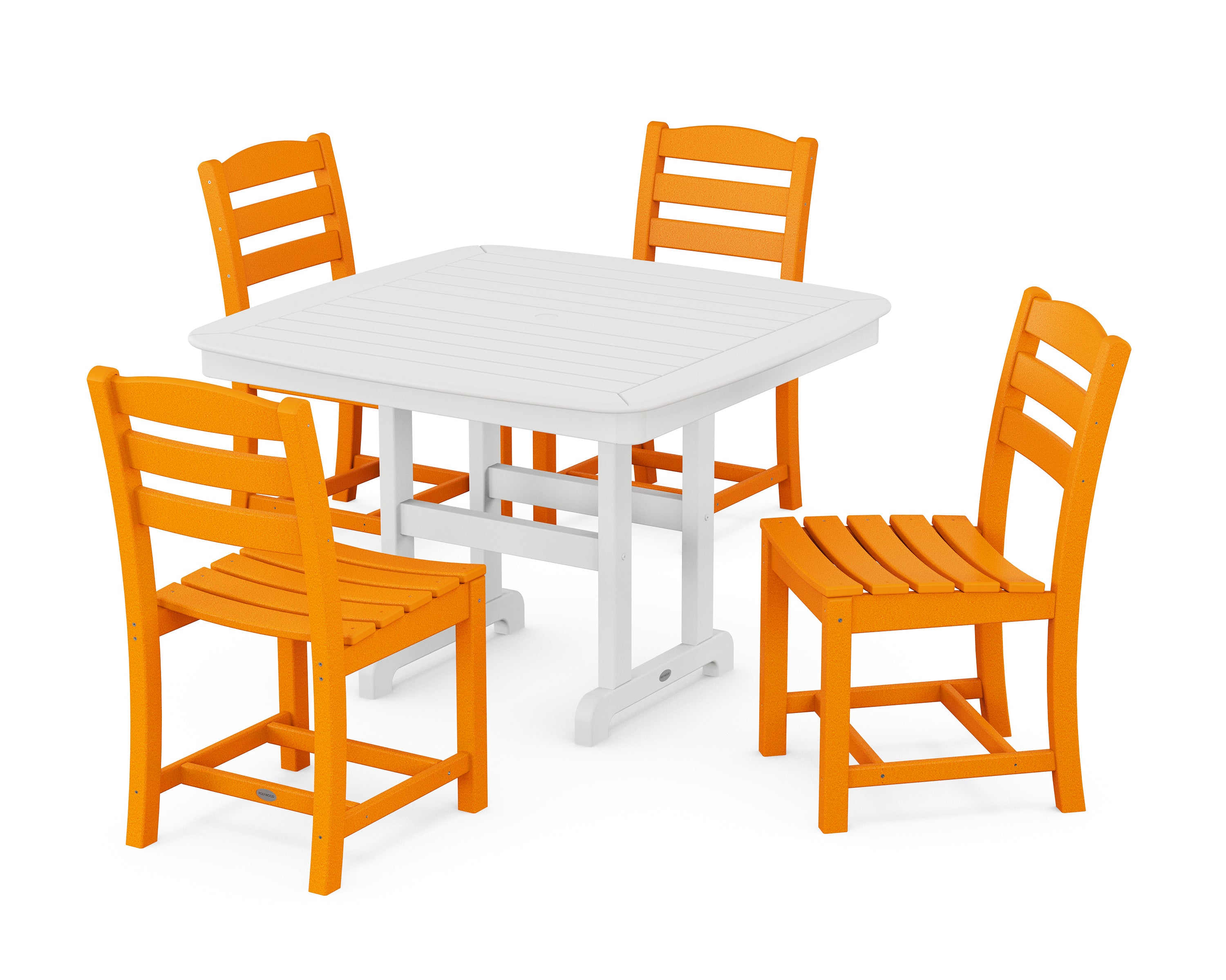 POLYWOOD® La Casa Café Side Chair 5-Piece Dining Set with Trestle Legs in Tangerine / White