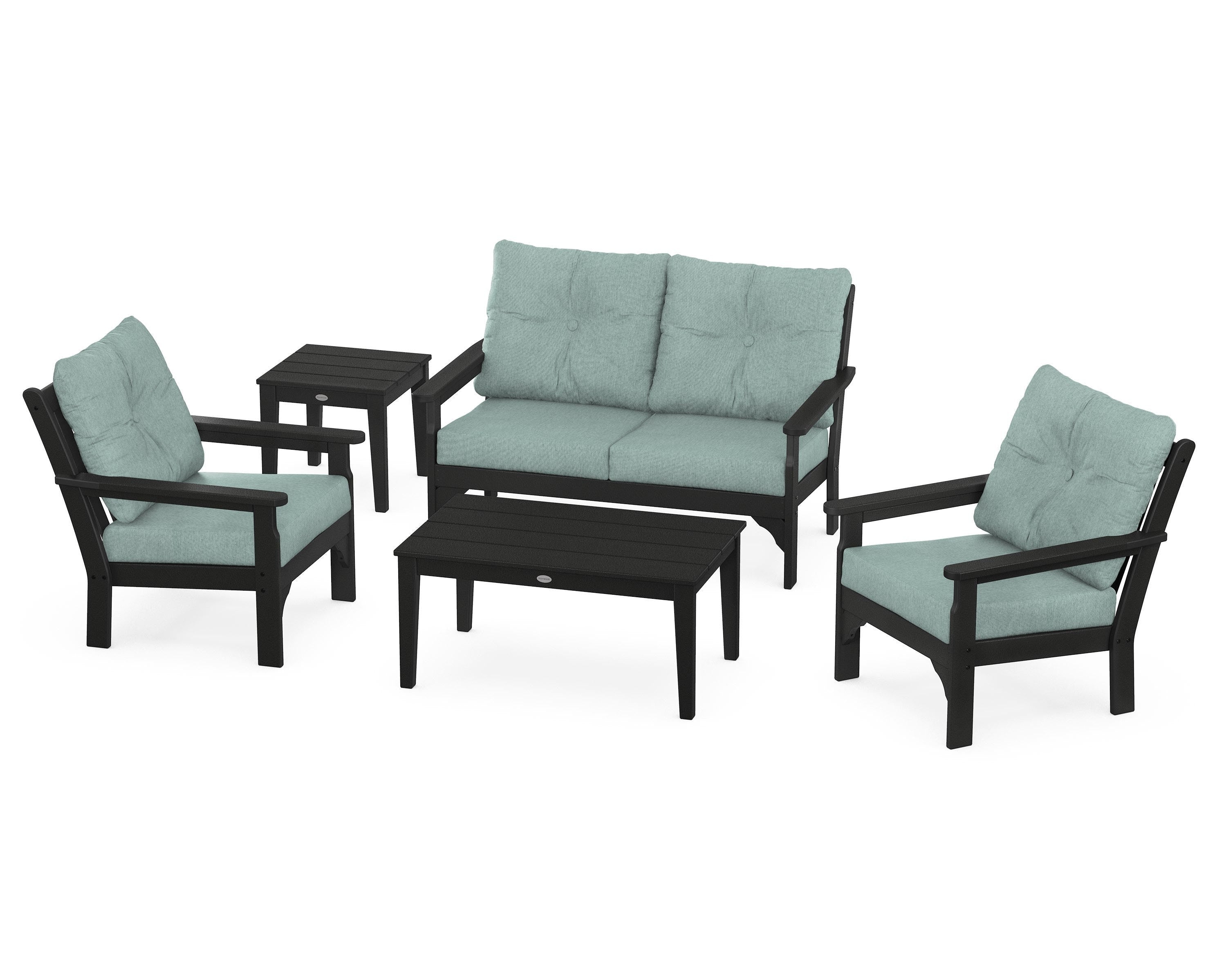 POLYWOOD® Vineyard 5-Piece Deep Seating Set in Black / Glacier Spa