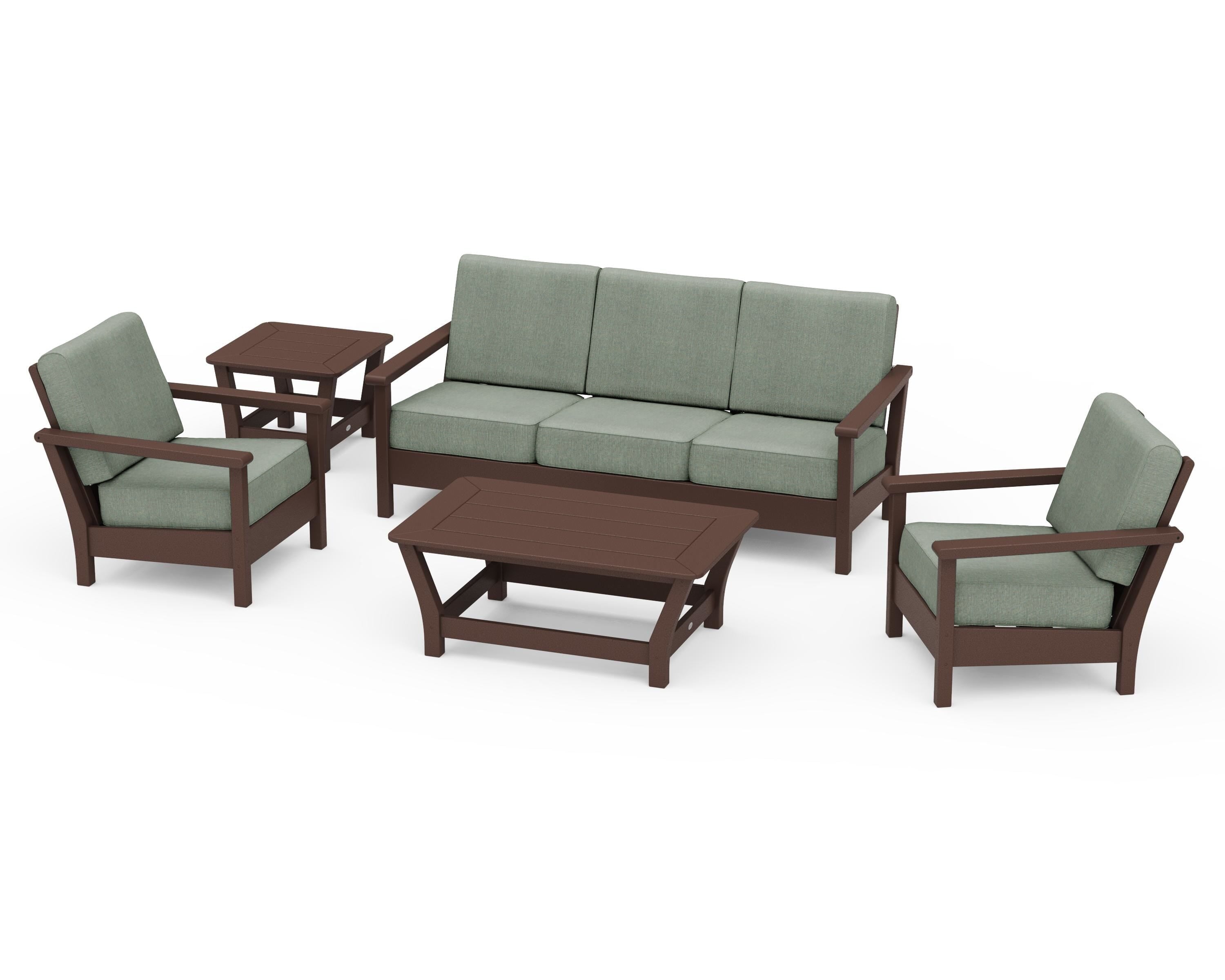 POLYWOOD® Harbour 5-Piece Deep Seating Set in Mahogany / Cast Sage