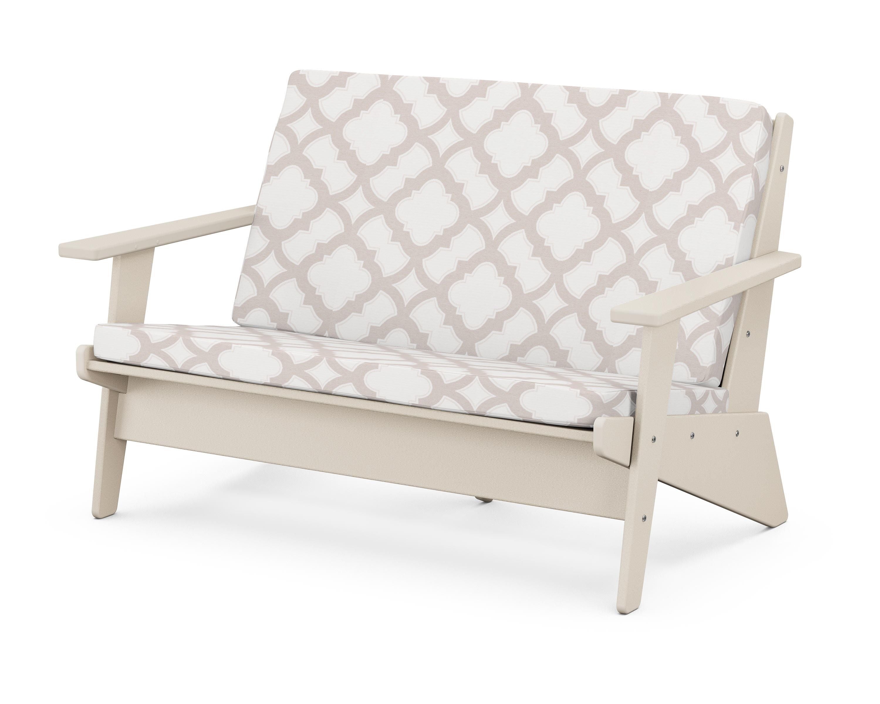 POLYWOOD® Riviera Modern Lounge Loveseat in Sand / Trellis Dune Burlap
