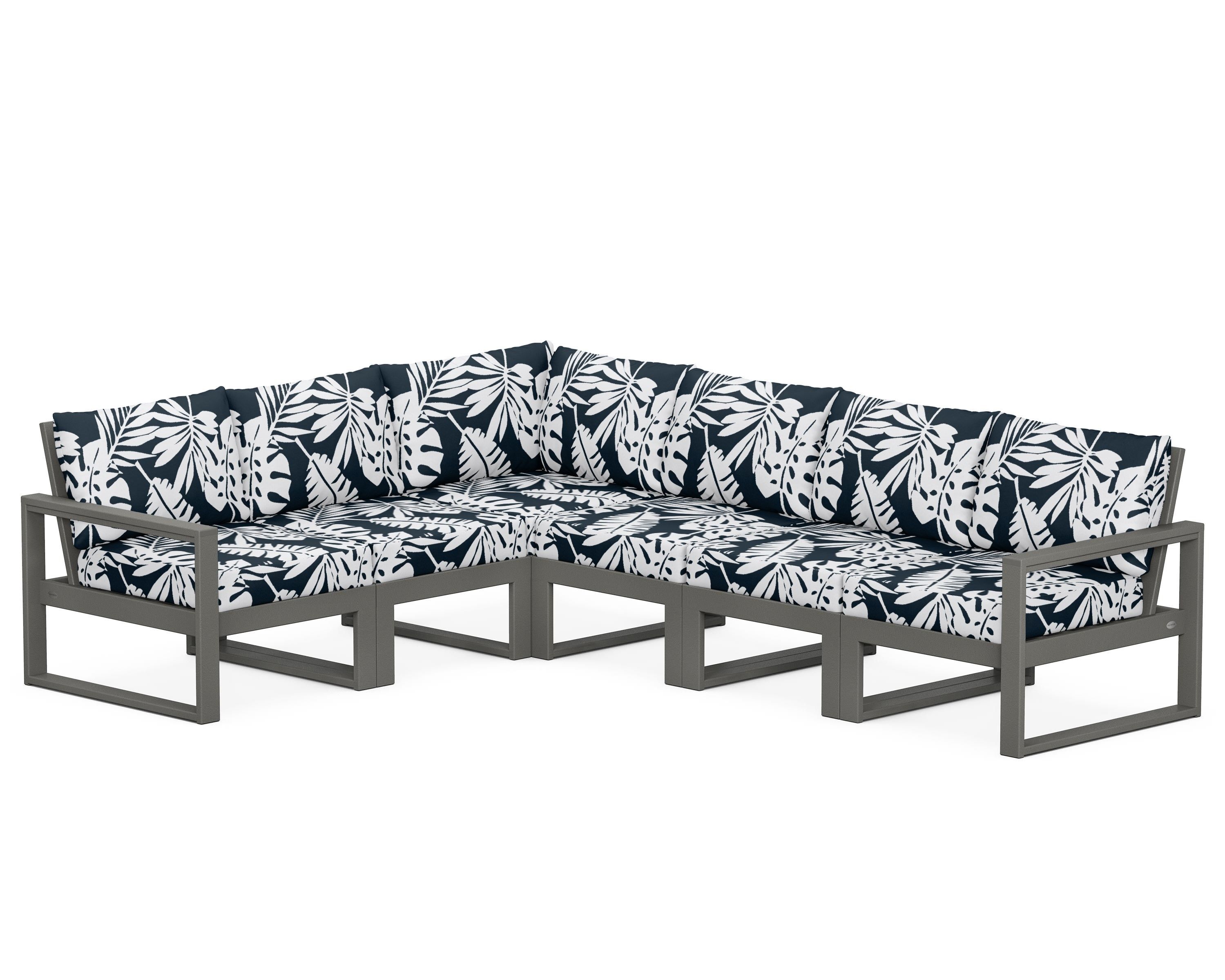 POLYWOOD® EDGE 6-Piece Modular Deep Seating Set in Slate Grey / Leaf Marine Indigo