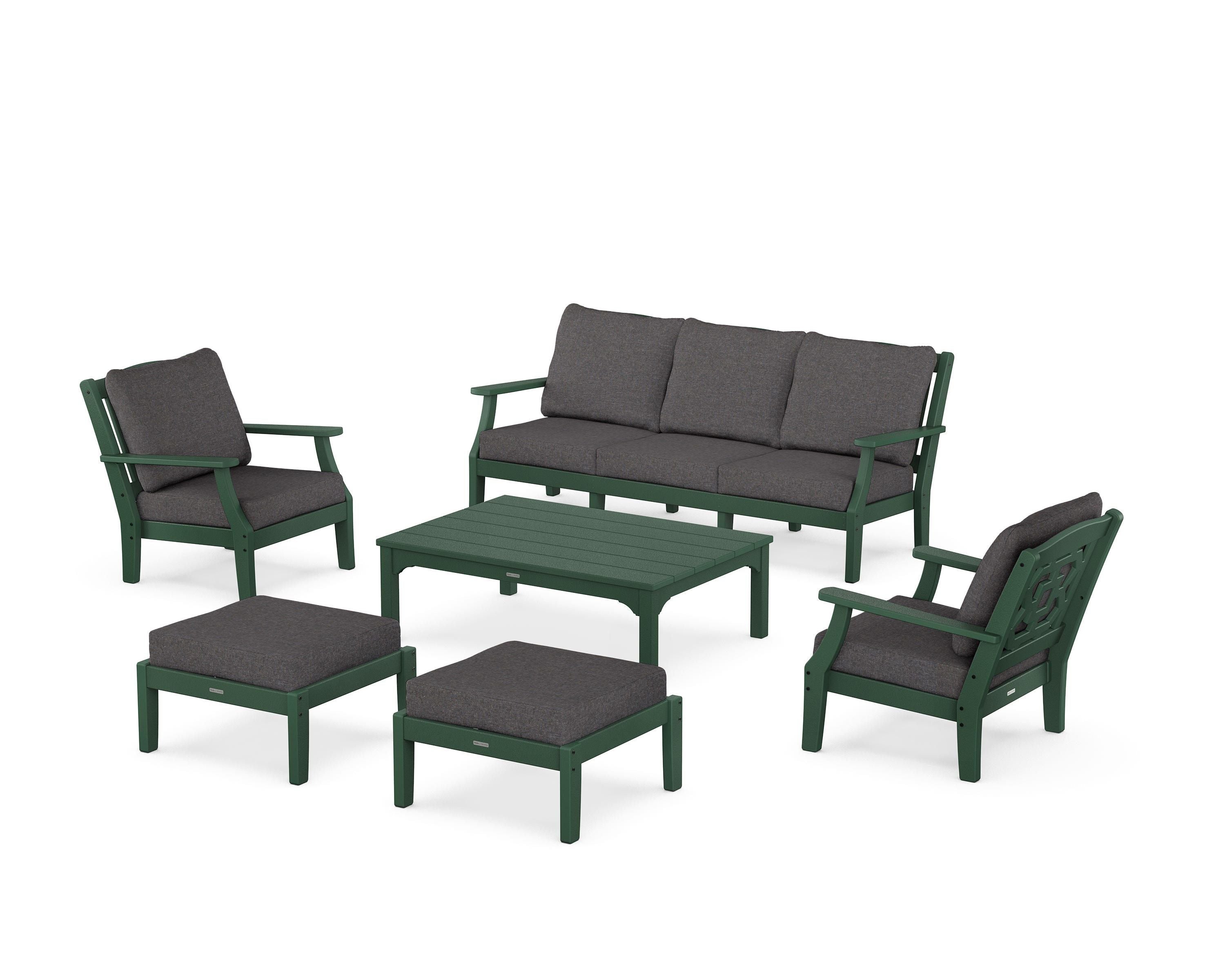 Martha Stewart by POLYWOOD® Chinoiserie 6-Piece Lounge Sofa Set in Green / Ash Charcoal