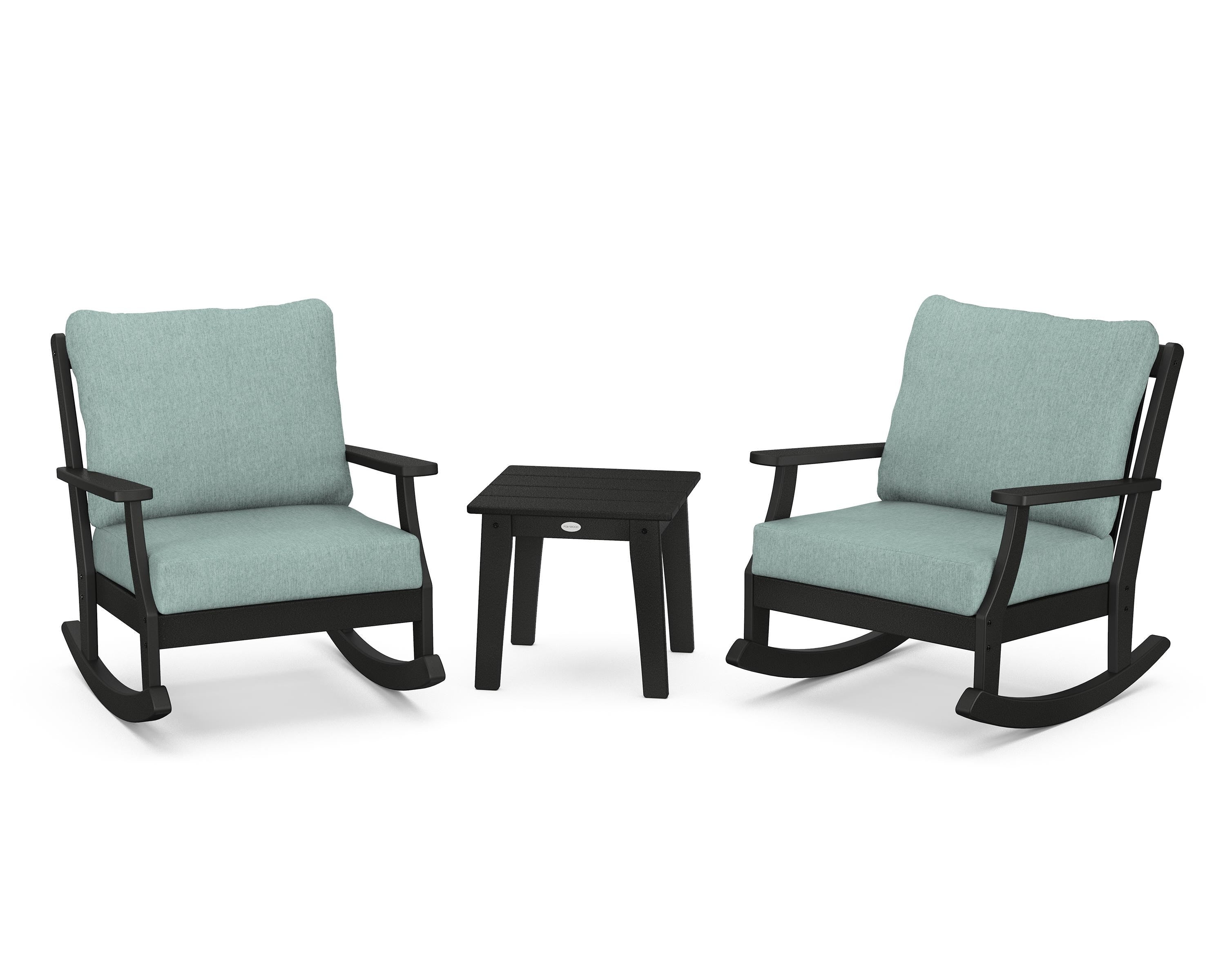 POLYWOOD® Braxton 3-Piece Deep Seating Rocker Set in Black / Glacier Spa