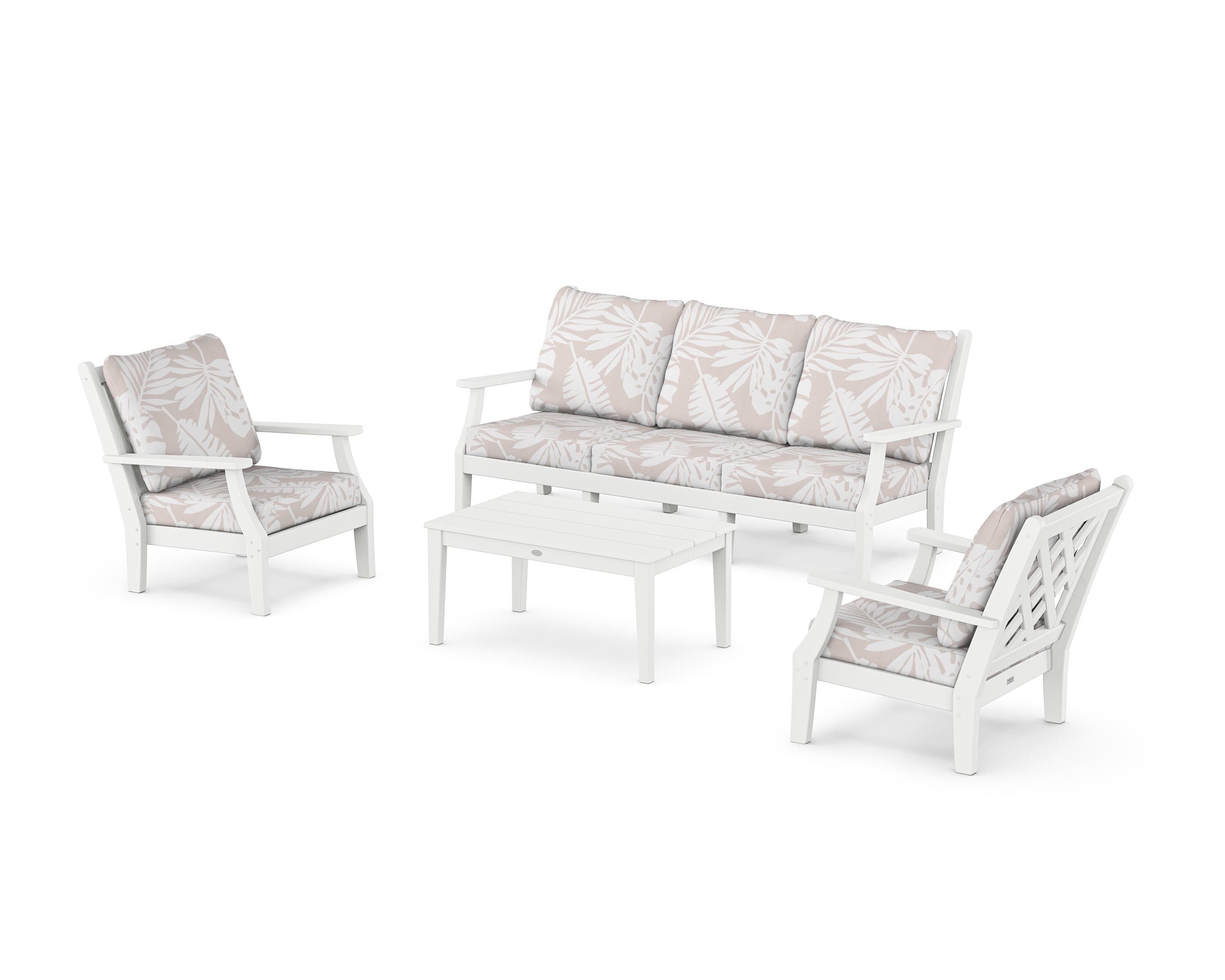 Country Living Wovendale 4-Piece Deep Seating Set with Sofa in White / Leaf Dune Burlap
