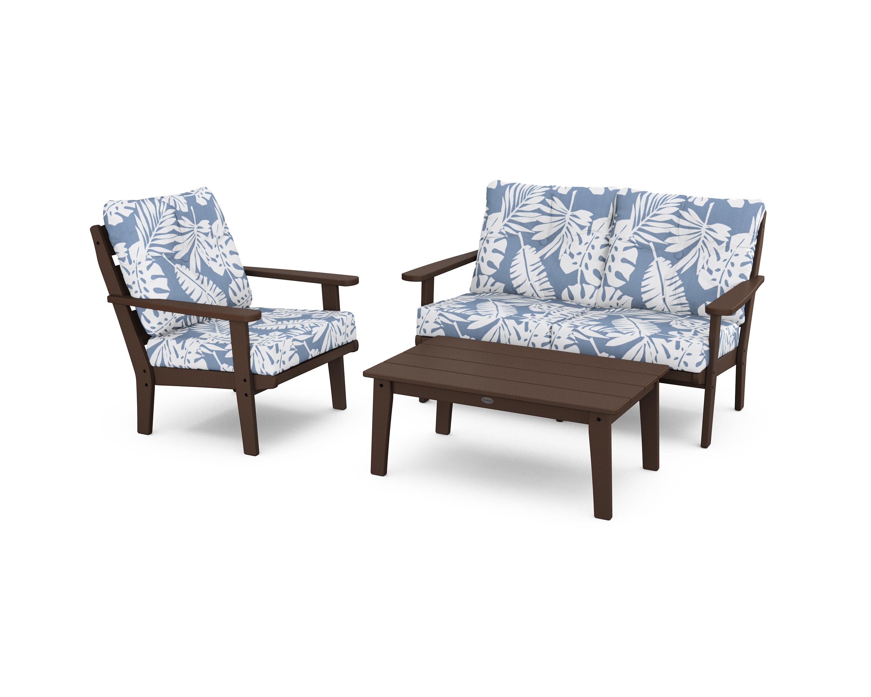 POLYWOOD® Lakeside 3-Piece Deep Seating Set in Mahogany / Leaf Sky Blue