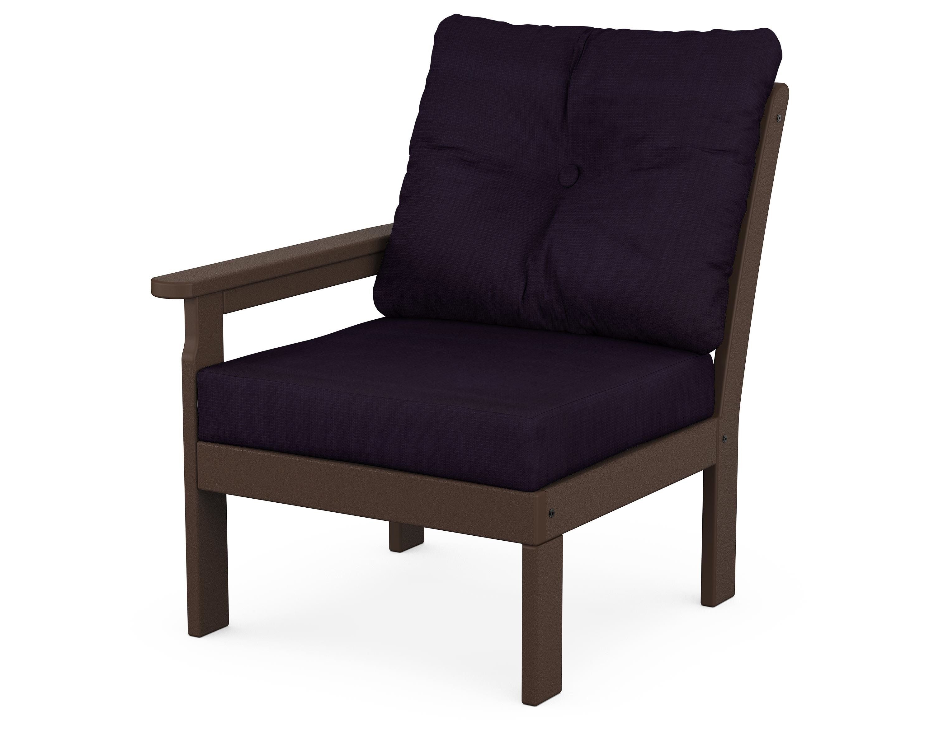 POLYWOOD® Vineyard Modular Left Arm Chair in Mahogany / Navy Linen