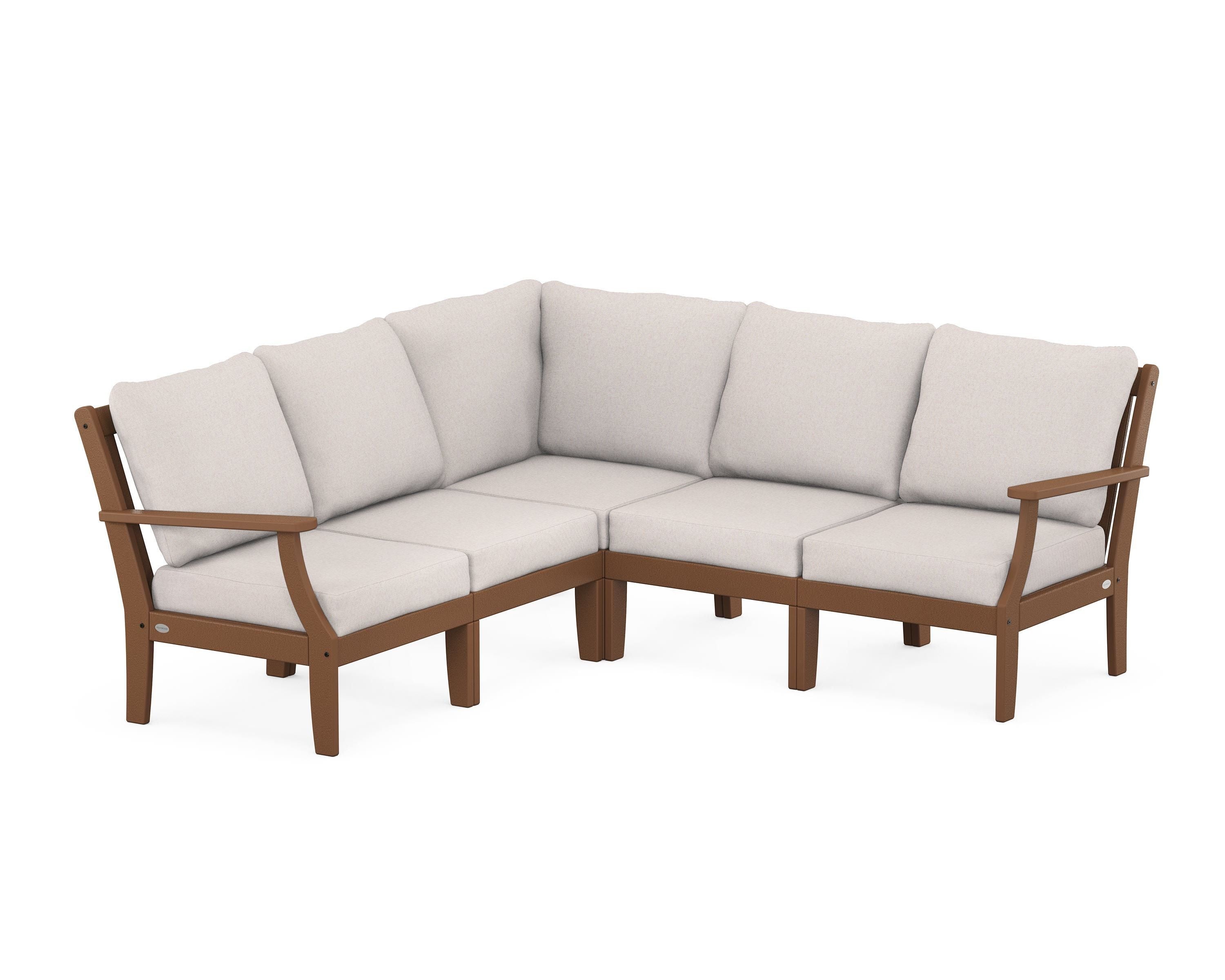 POLYWOOD® Braxton Modular 5-Piece Deep Seating Set in Teak / Dune Burlap