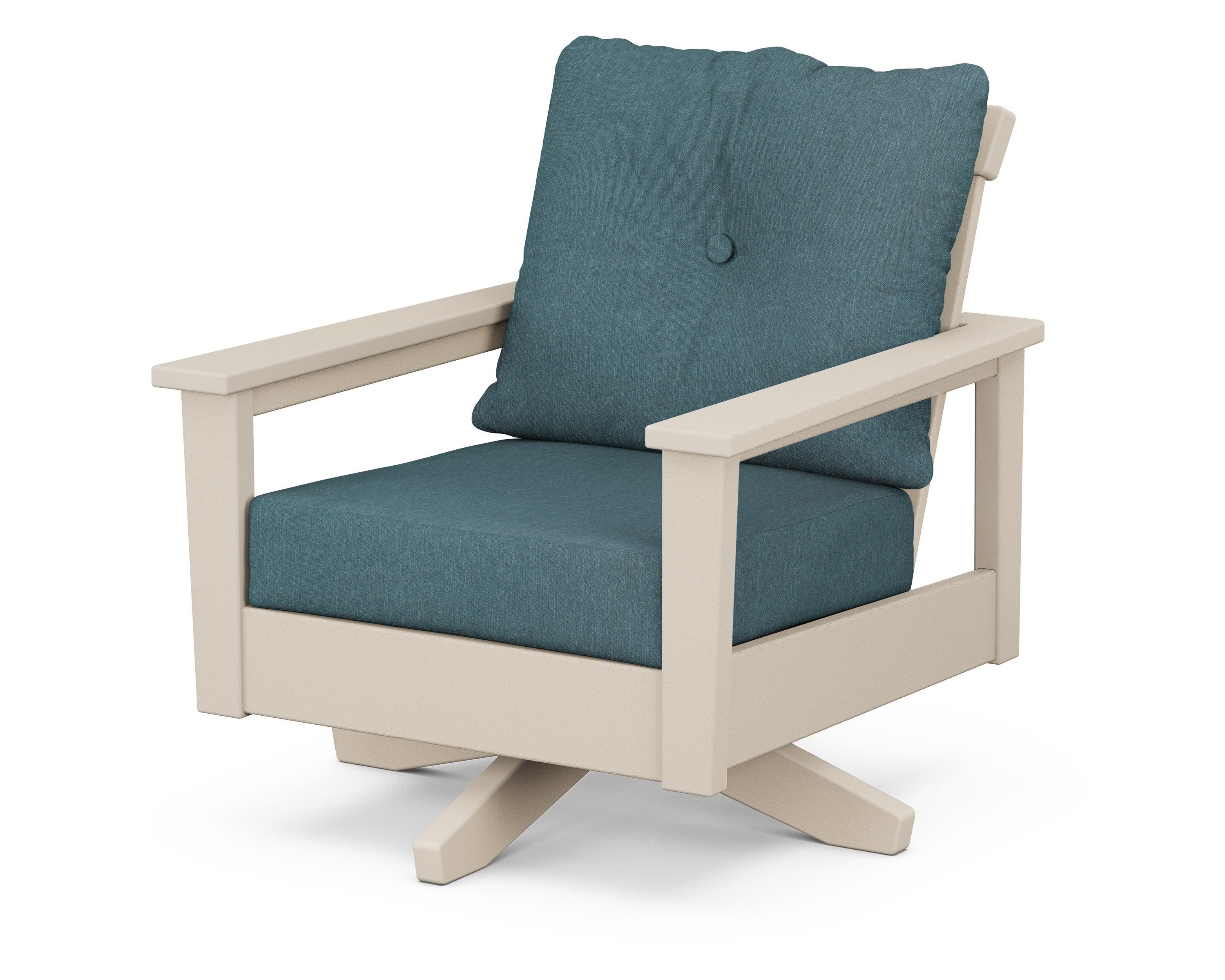 POLYWOOD® Prescott Deep Seating Swivel Chair in Sand / Ocean Teal
